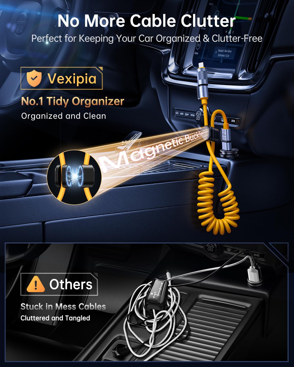 Vexipia 4 In 1 Coiled Usb C Cable For Car [100W Fast Charging] Usb C To Lightning Cable [Carplay&Android Auto] Charger Cord With