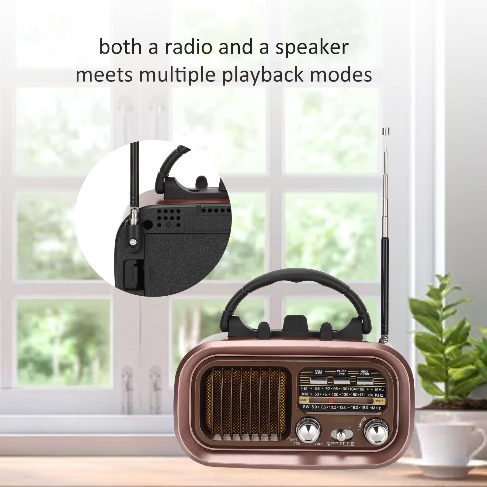 Vintage Radio Retro Bluetooth Speaker, Strong Bass Enhancement, Loud Volume Fm Am Sw 3 Bands Portable Wireless Speakers For Kitc