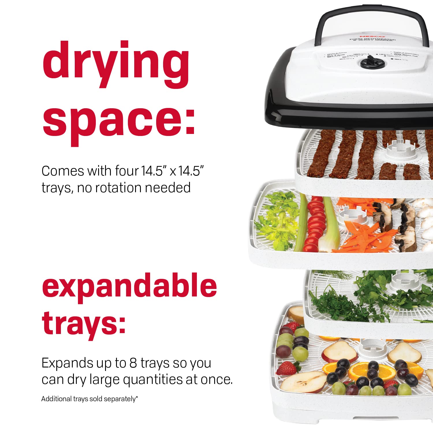 Nesco Fd 80A Square Shaped Food Dehydrator, For Snacks, Fruit, Beef Jerky, White