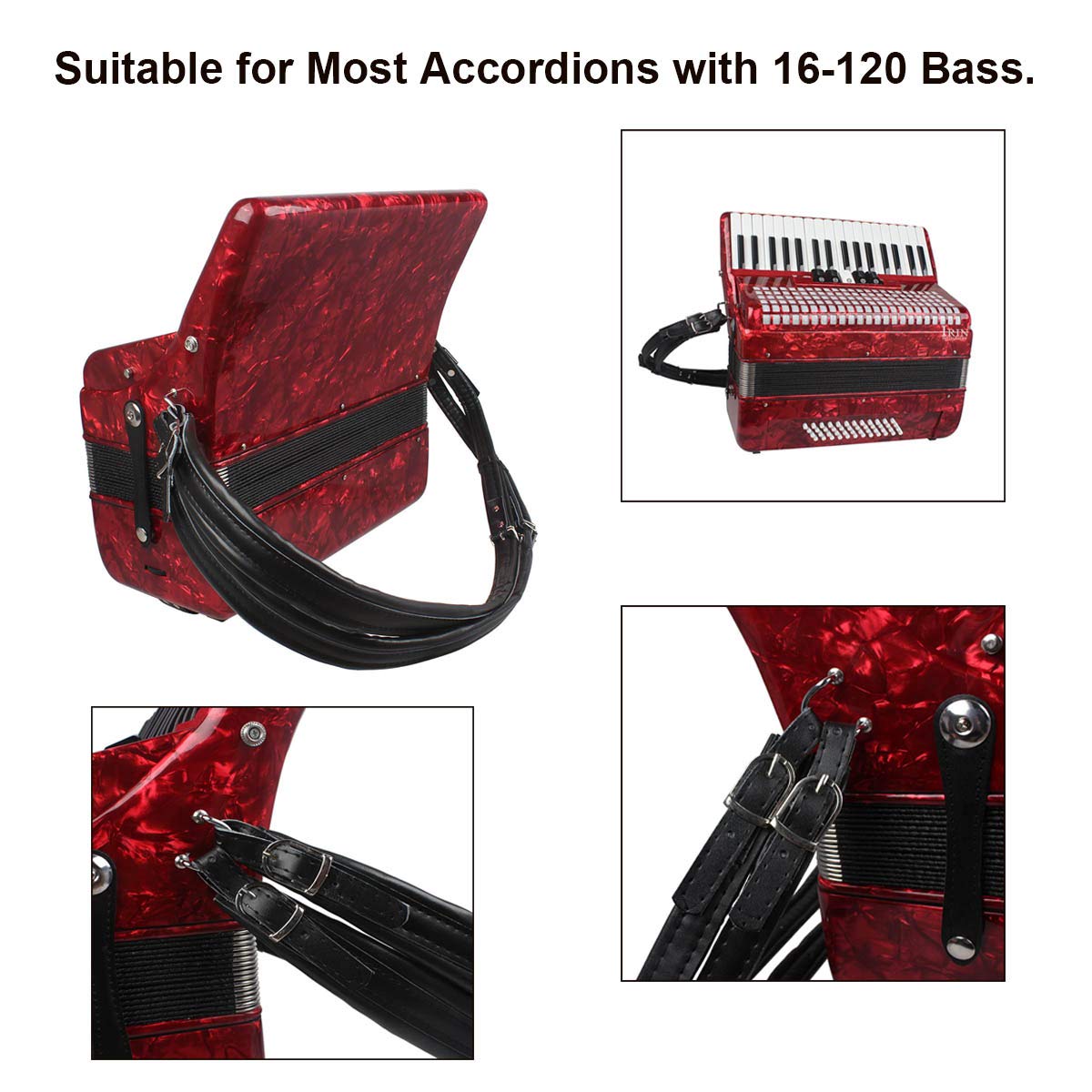 Yunnlezt Accordion Strap Padded Bass Accordion Pu Leather Shoulder Harness Straps Adjustable Belt For 16 120 Bass Accordion Musi