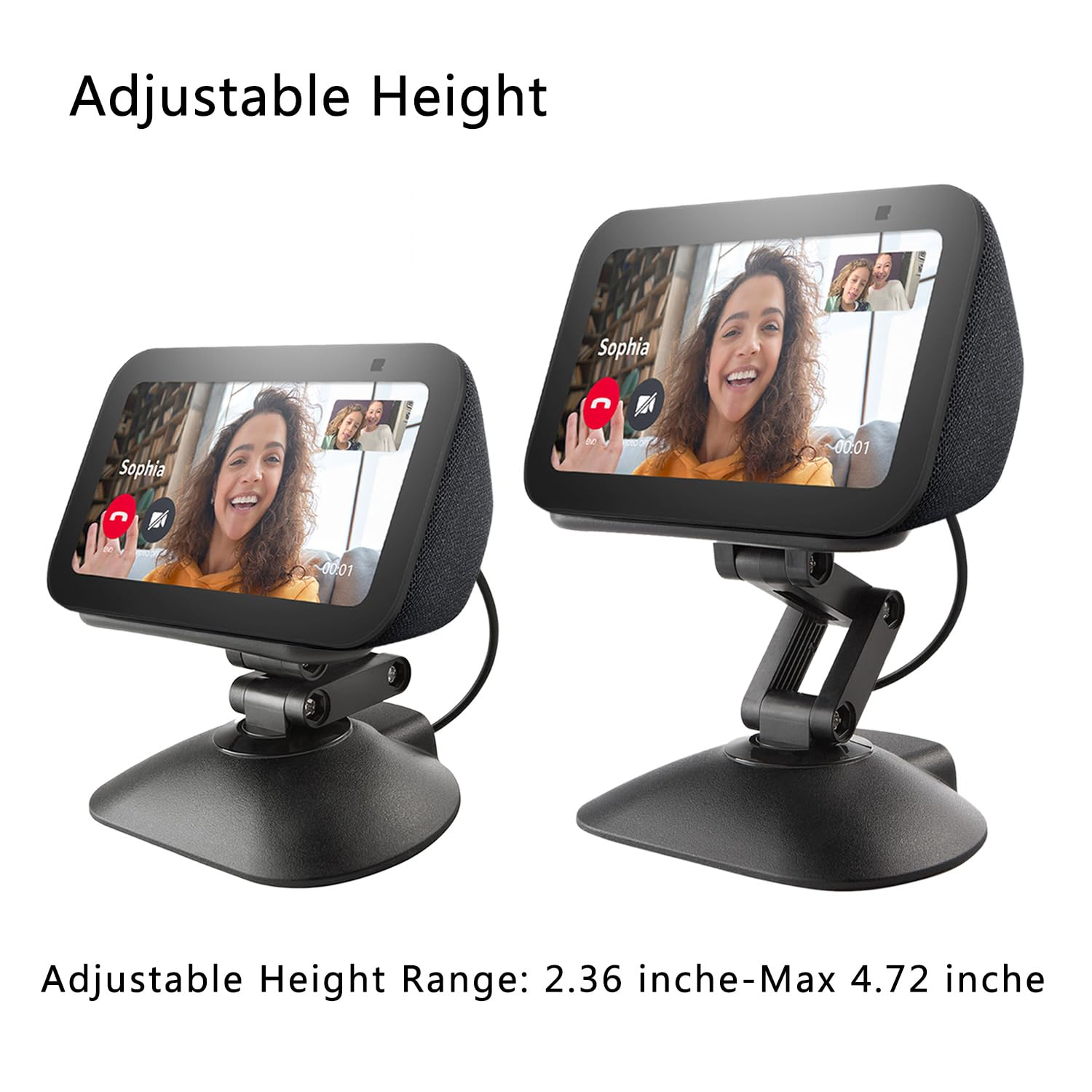 Dianves Adjustable Height Stand for Echo Show 5, Black, Aluminum, USB-C Charging Port, Tilt + Swivel Design