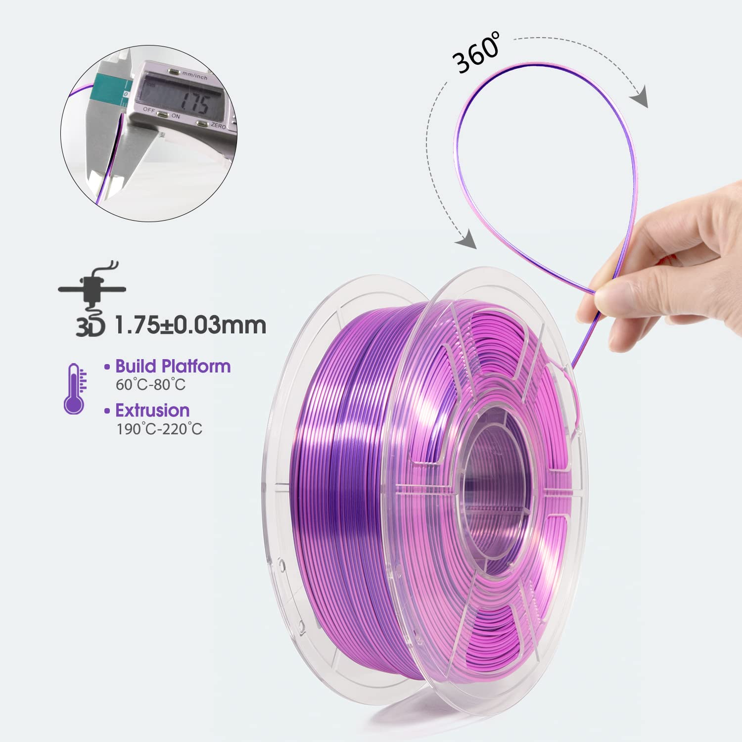 3D Printer Filament, Pla Filament 1.75Mm Dual Color Filament, Shiny Silk Pla Coextruded Filament, 3D Printing Filament Magic Pla
