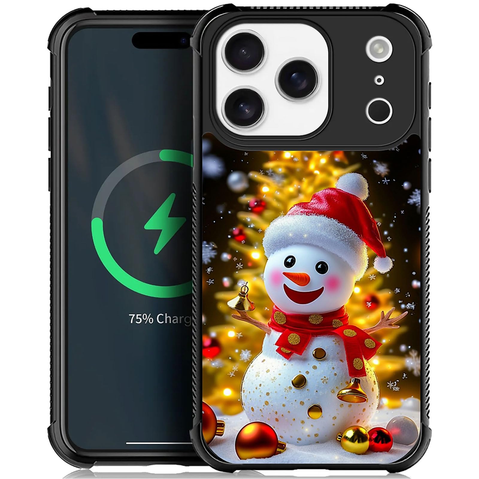 XUANWENPA for iPhone 17 Pro Max Case,The Black Shell Design is Bright,Anti Drop and Dust-Proof,Christmas Golden Tree Snowman.