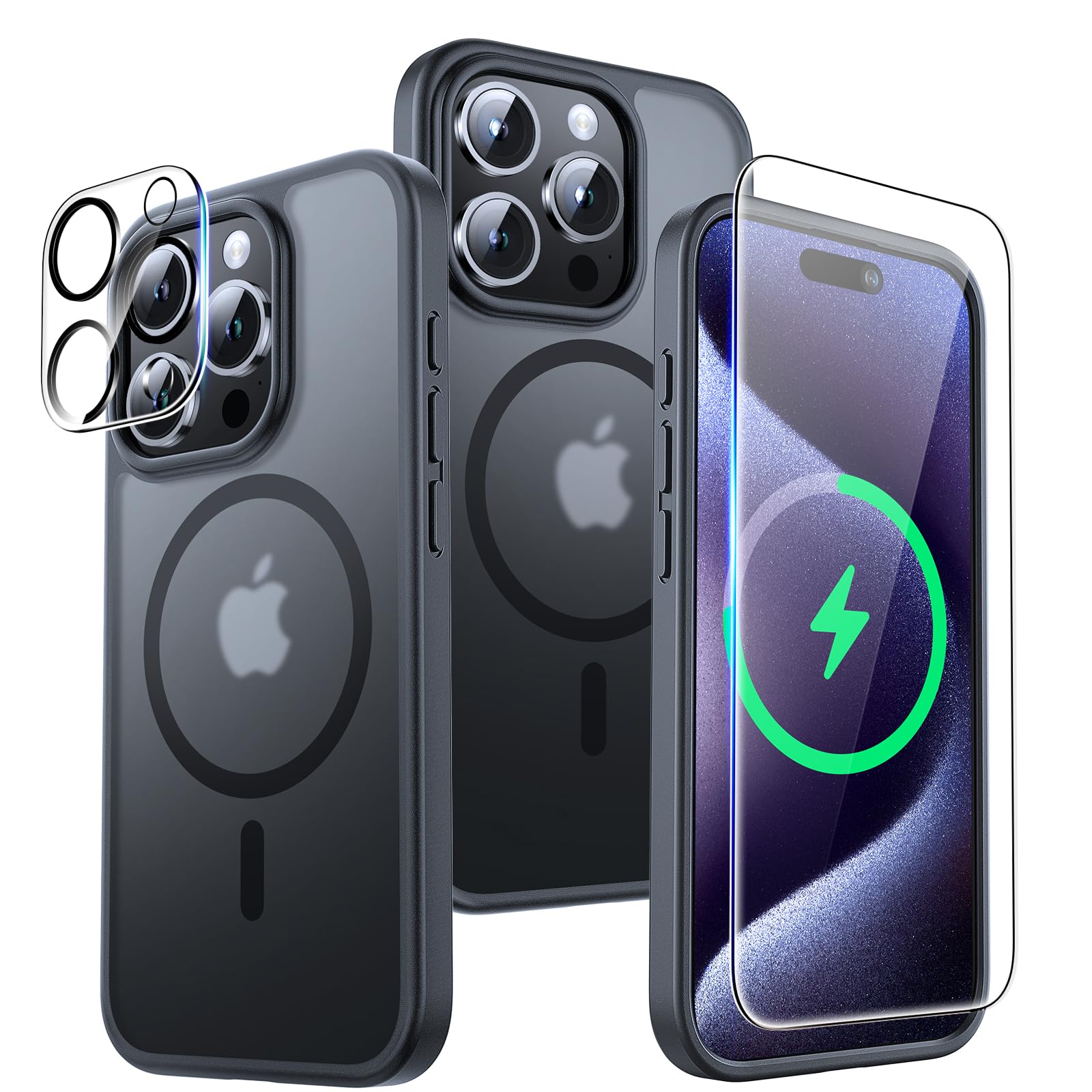 Tauri Magnetic For Iphone 15 Pro Max Case Black, [Designed For Magsafe] With 2X Screen Protectors + 2X Camera Lens Protectors, T