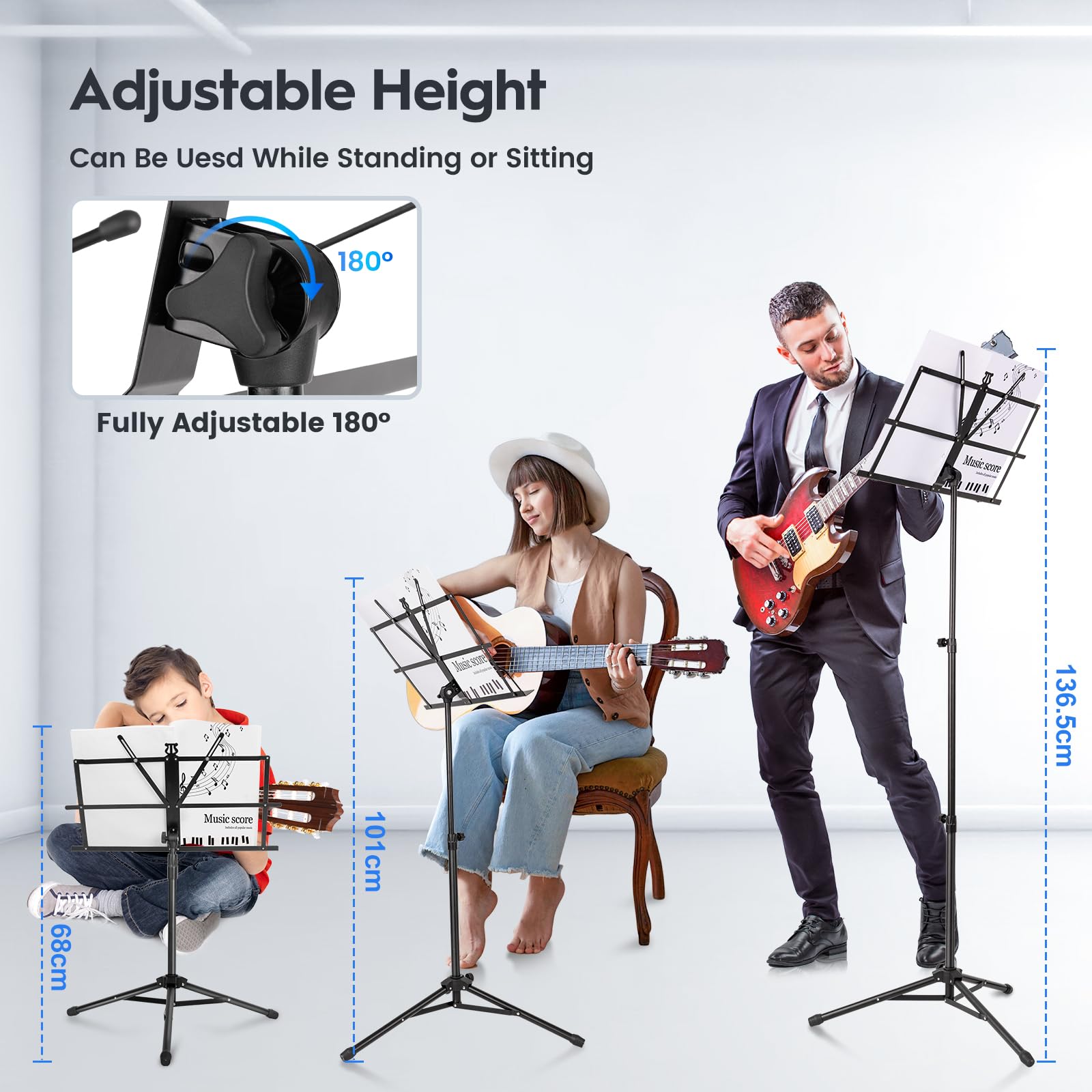 Music Stand For Sheet Foldable With Carrying Bag, New Bee Metal Sheet Music Stand Portable, Adjustable Podium Stand With Tripod