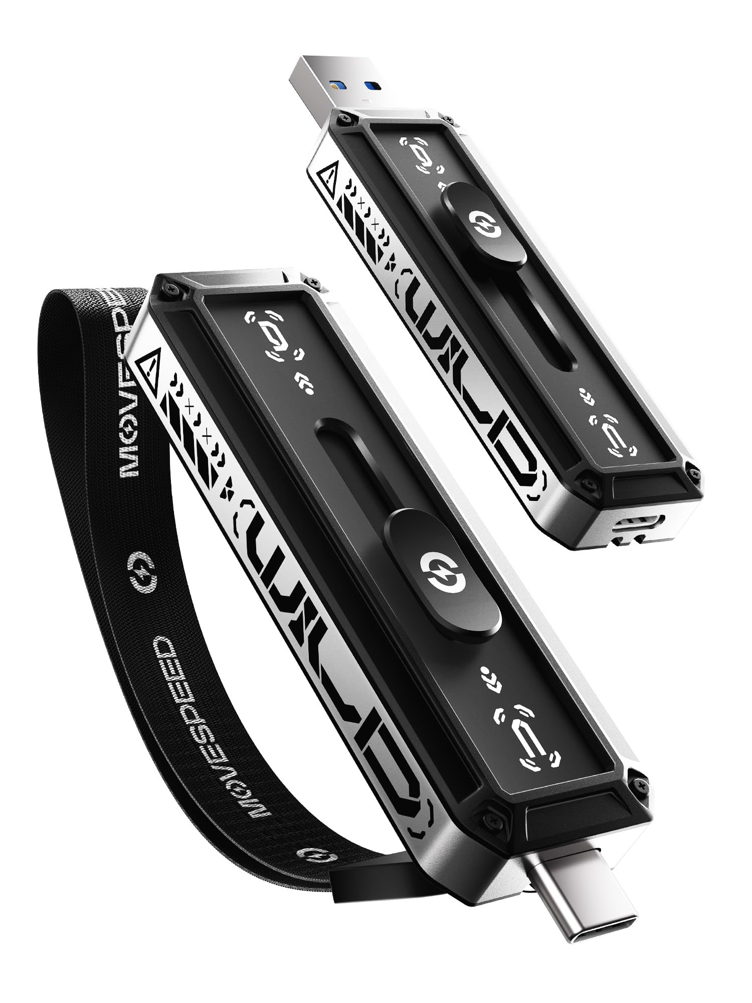 MOVE SPEED USB Drive 2TB External SSD 560MB/s Read Speed, USB 3.2+USB C Dual Ports External Drive, Portable SSD 3-Stage Push-Pul