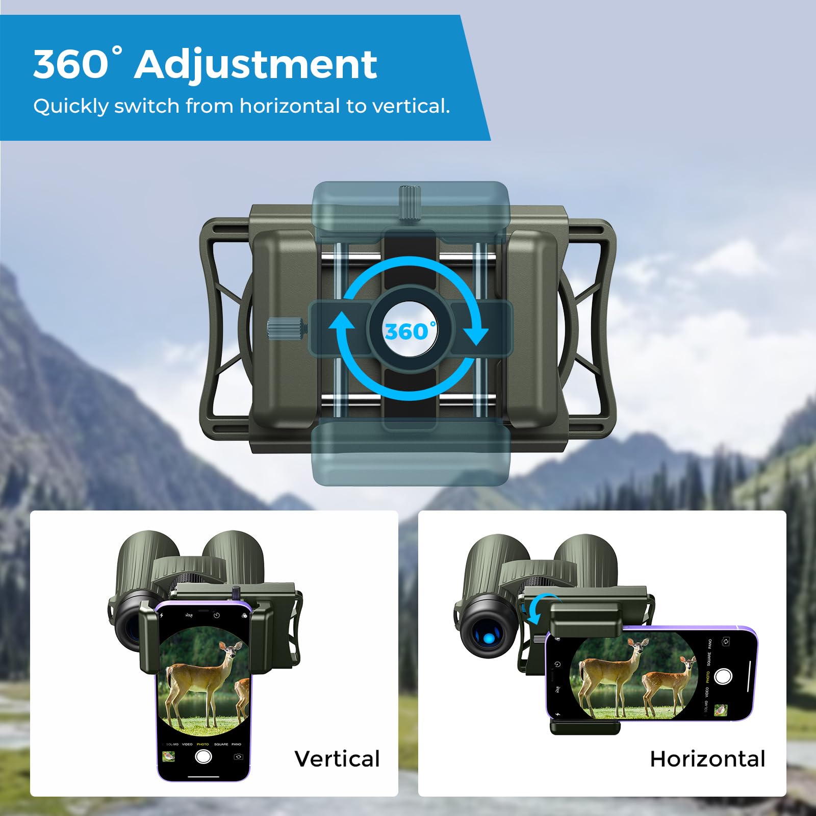 Apexel 360 Telescope Phone Adapter, Upgraded Binocular Photo Adapter For Android & Iphone, Smartphone Mount For Telescope, Monoc