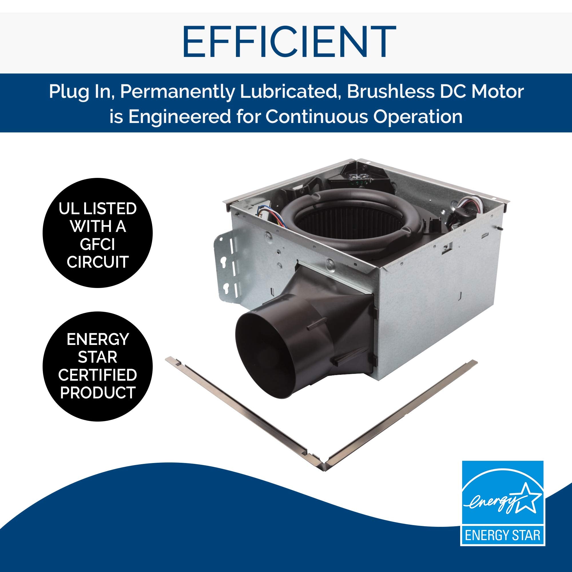 Broan Nutone Ae50110Dc Flex Dc Series Energy Star Certified Bathroom Ventilation Fan, Medium, White