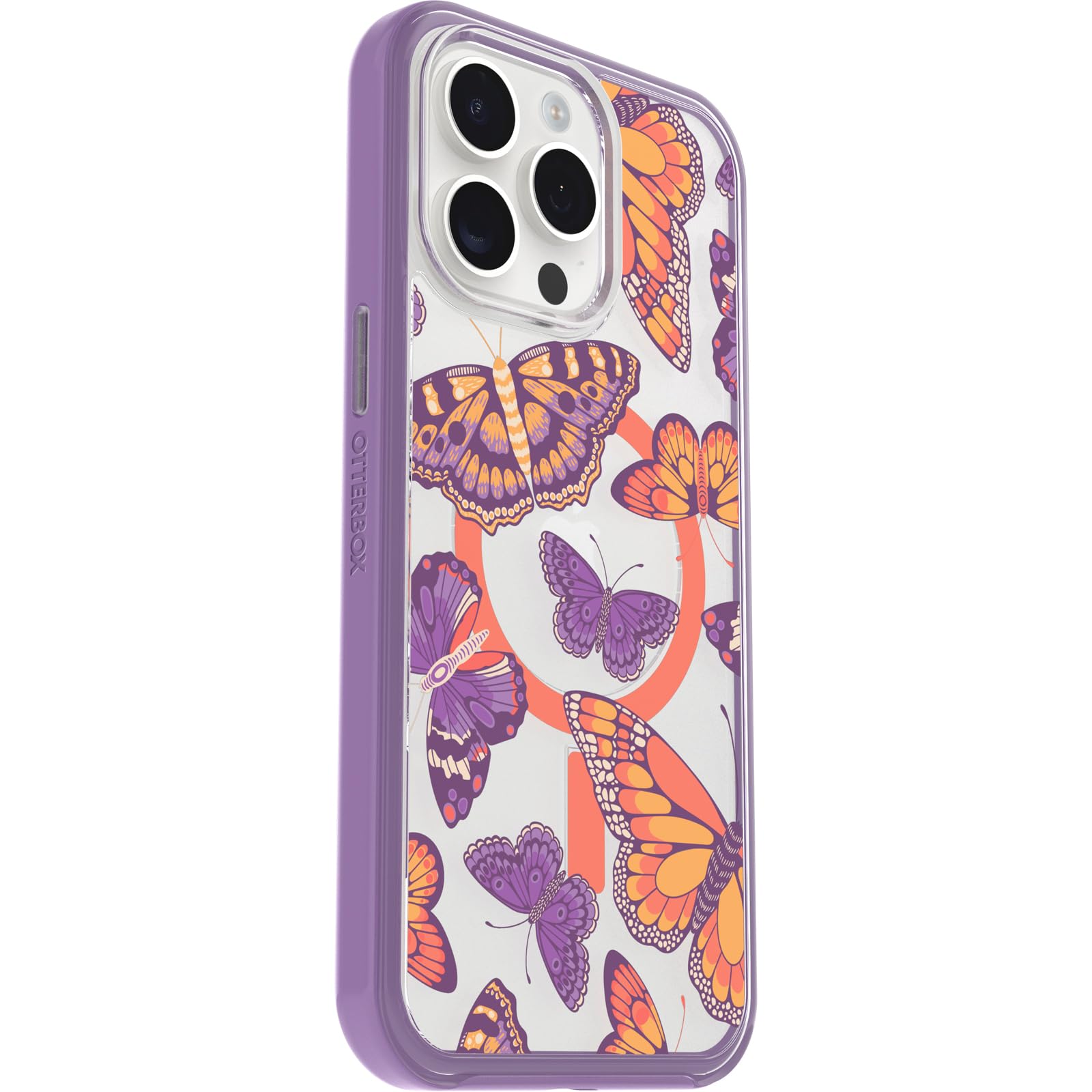 Otterbox Iphone 15 Pro Max (Only) Symmetry Series Clear Case   Butterfly Flutter (Purple), Snaps To Magsafe, Ultra Sleek, Raised