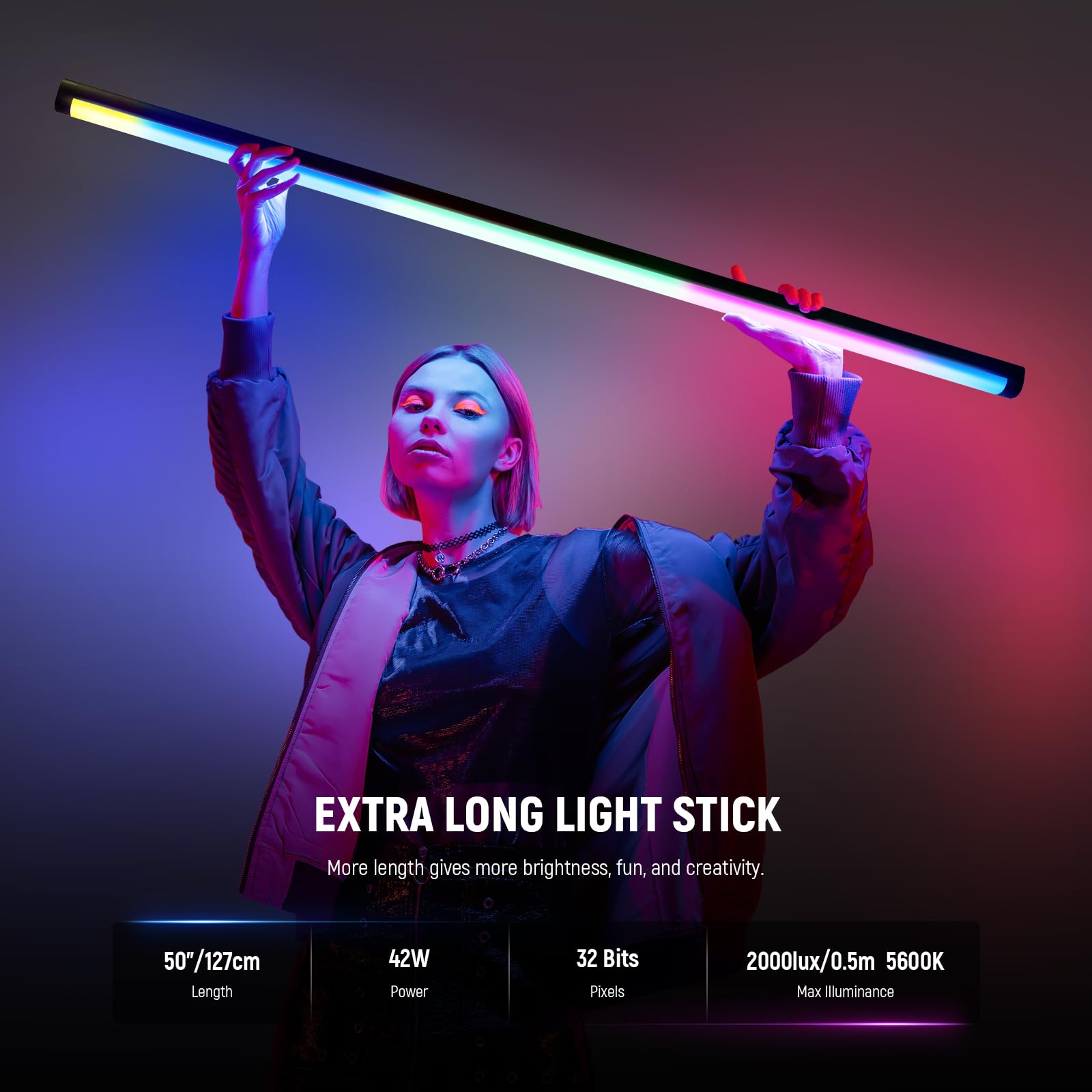 Neewer Tl120C Rgb Tube Light, 42W Full Color Rgbww Photography Led Video Light Wand Stick With App/2.4G/Dmx Control, 7 Pixel Eff