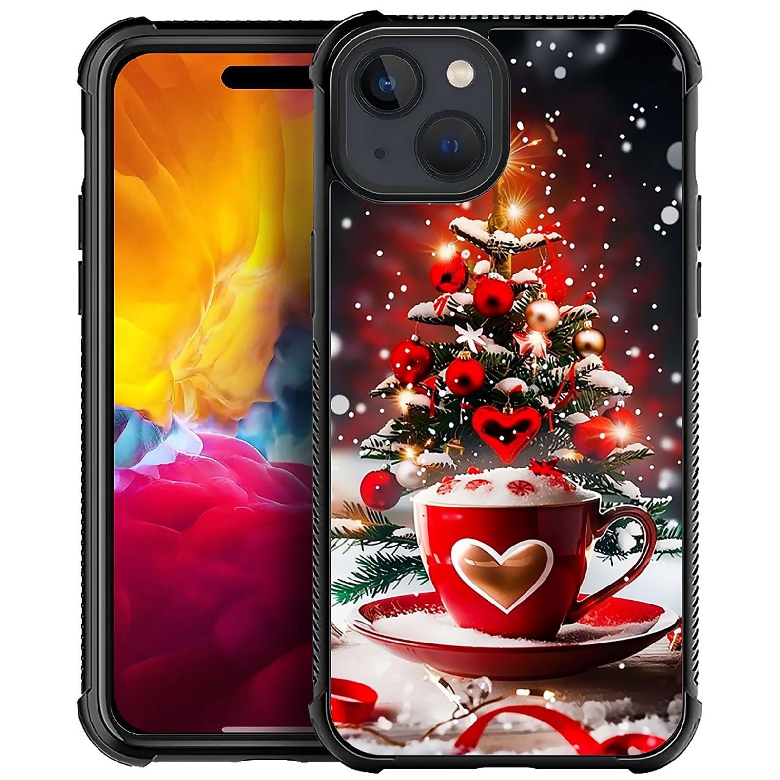 XUANWENPA for iPhone 14 Plus Case,The Black Shell Design is Bright,Anti Drop and Dust-Proof,Christmas Tree Love Cup.