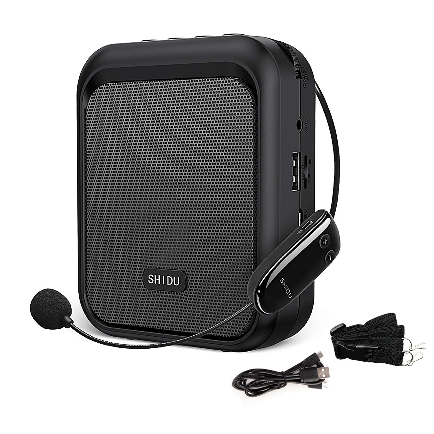 SHIDU Mini Voice Amplifier Portable Bluetooth Speaker with UHF Wireless Microphone Headset 10W 1800mAh PA system Supports MP3 Fo