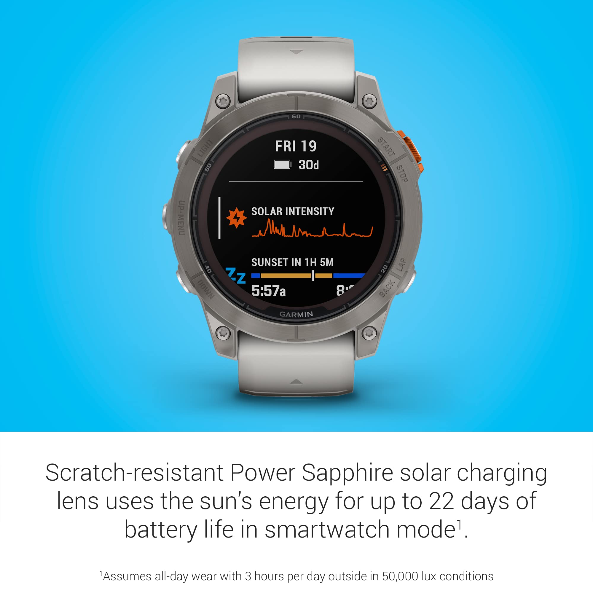 Garmin Fenix 7 Pro Sapphire Solar, Multisport Gps Smartwatch, Built In Flashlight, Solar Charging Capability, Fog Gray/Ember Ora