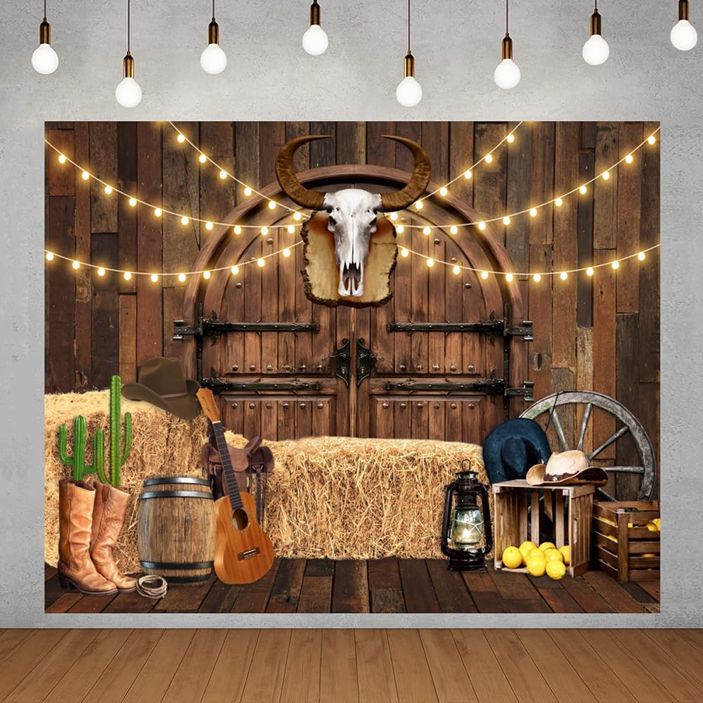 Western Cowboy Backdrop 10X8Ft Wild West Rodeo Saloon Barn Door Rustic Wooden House Country Fall Farm Warehouse Barnyard Photogr
