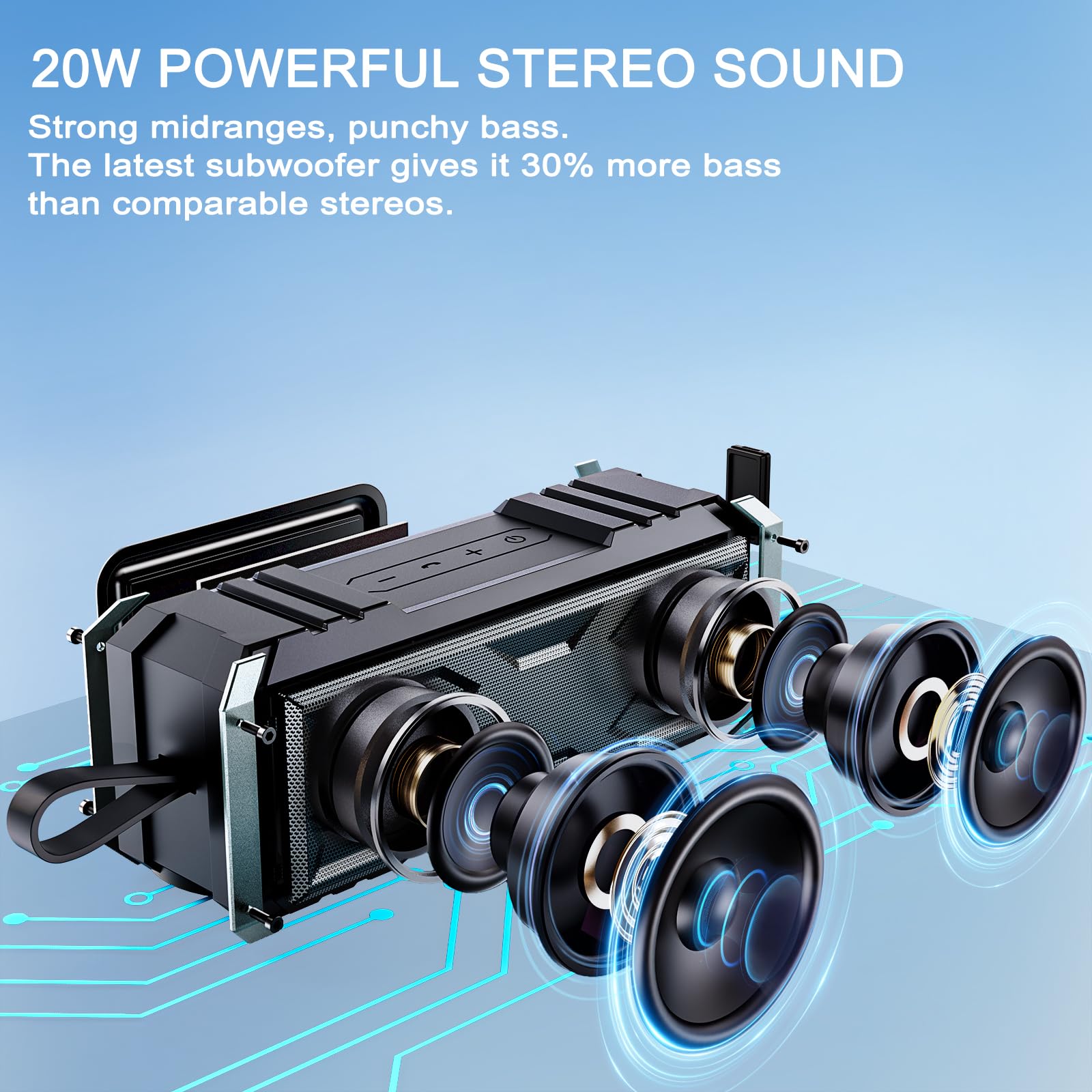 Comiso Bluetooth Speaker, Portable Speaker V5.3 With 20W Loud Stereo Sound, Ipx7 Waterproof Speaker With Deep Bass, 24 Hour Playtime,Rugged Metal,Compact, Wireless Speaker For Outdoor/Home/Travel/Gift