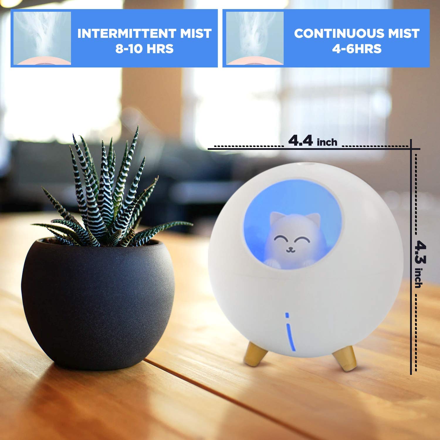 Upgraded Ultrasonic Ultra Quiet 220Ml Usb Cute Cool Mist Mini Humidifier, For Kids Baby Nursery Bedroom, 7 Color Lights 2 Mist M