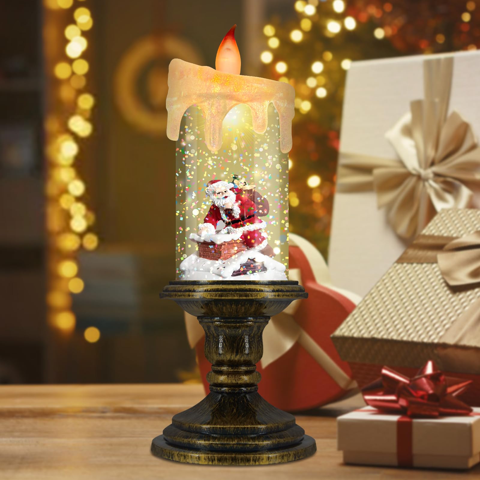 Aomil Christmas Flameless Candles, Flickering Led Candles With Timer, Snow Globe Candle Lights For Christmas Decorations
