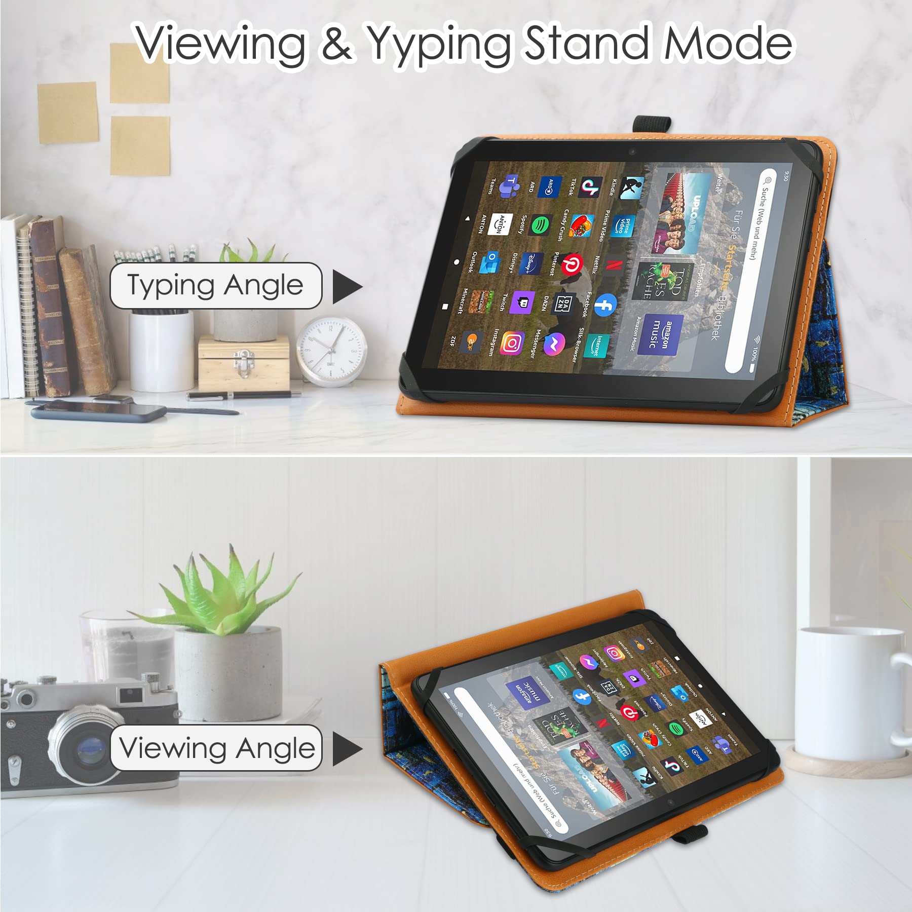 Hgwalp Universal Case For 7 & 8 Tablet, Stand Folio With Adjustable Fixing Silicon Band And Stand - Starry Sky