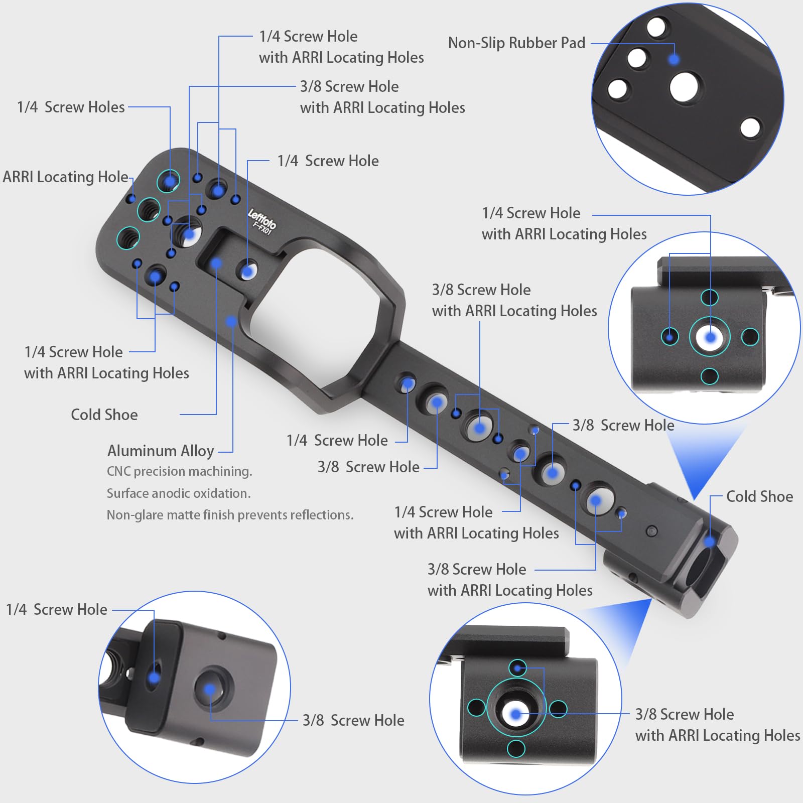 Leftfoto Handle Extension Rig Compatible With Xlr Handle Unit For Sony Cinema Fx3 Fx30,Extension Bracket Grip With Cold Shoe,Nat