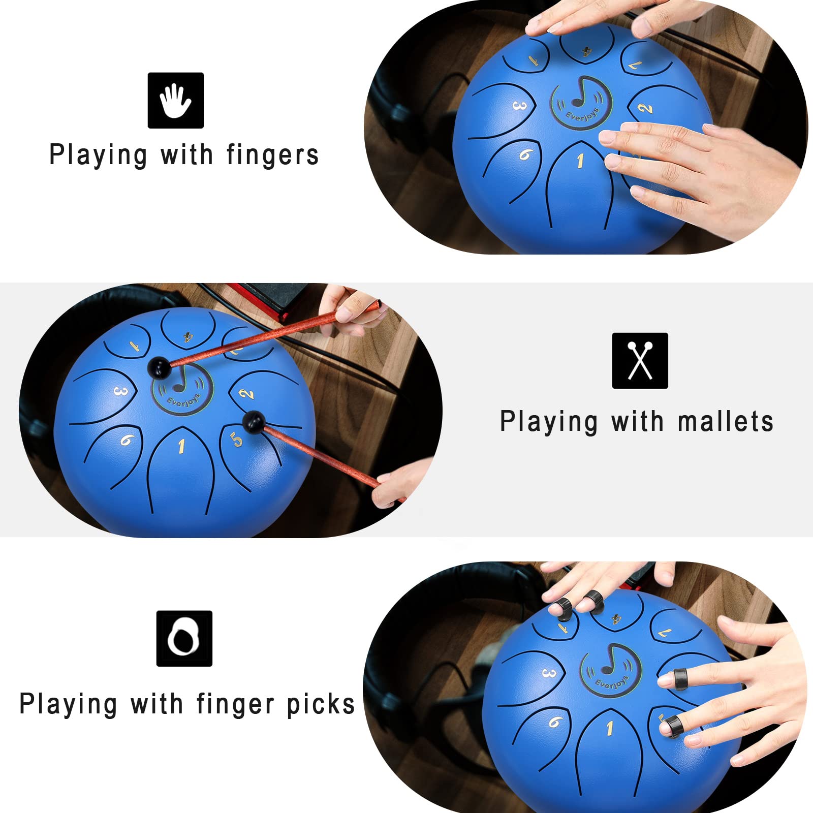 Rain Drum For Outside  Steel Tongue Drum 8 Notes 6 Inches, Handpan Drum Percussion Instrument W/Gig Bag, Music Book, Mallets And