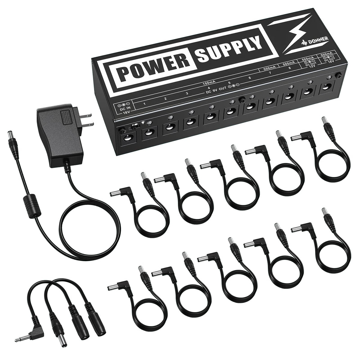 Donner Dp-2 Guitar Pedal Power Supply High Current 10 Isolated Dc Output For 9V/12V/18V Effect Pedals