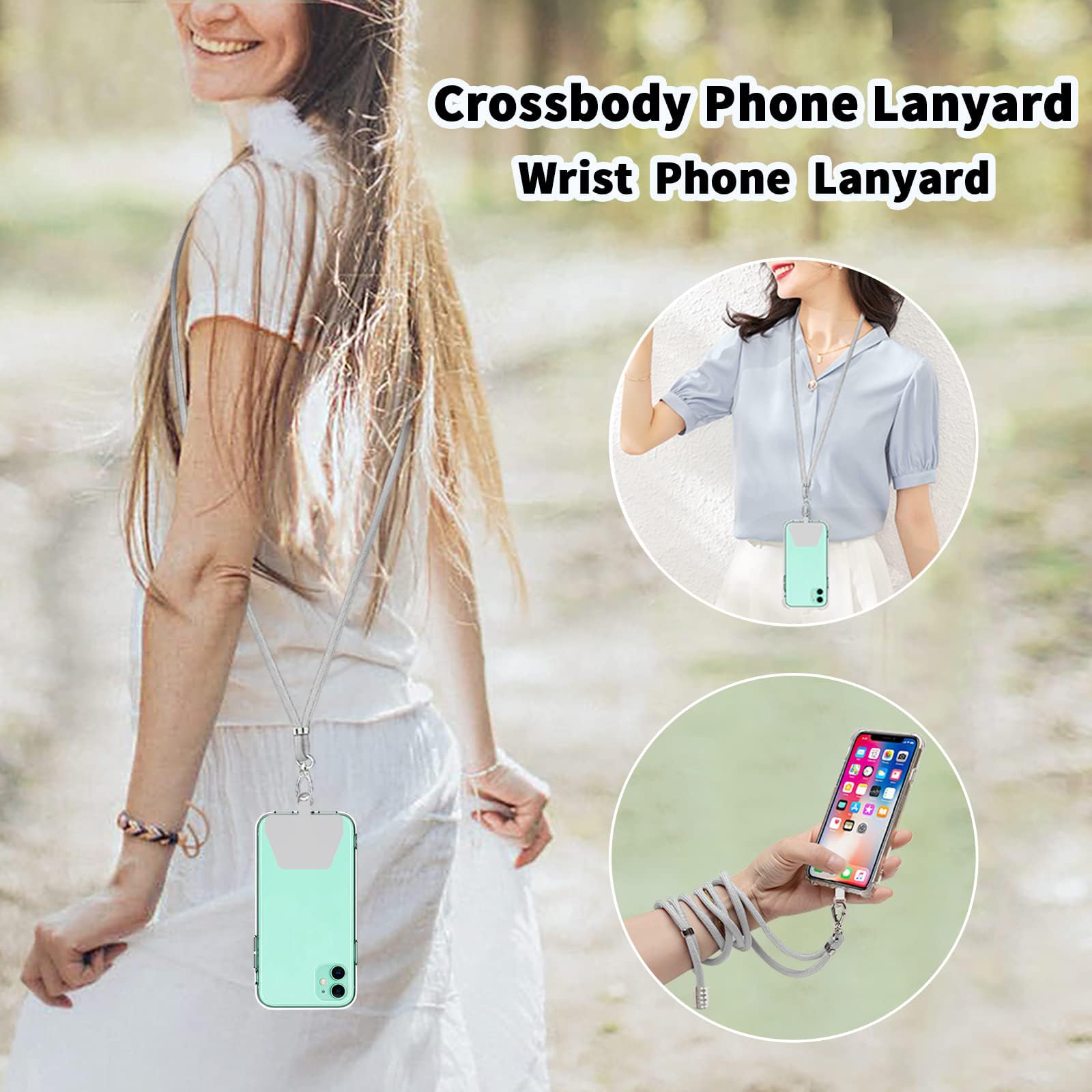 Ss Phone Lanyard, Adjustable Detachable Neck Strap With Phone Patch Suitable For Any Cell Phone Smartphones - Grey