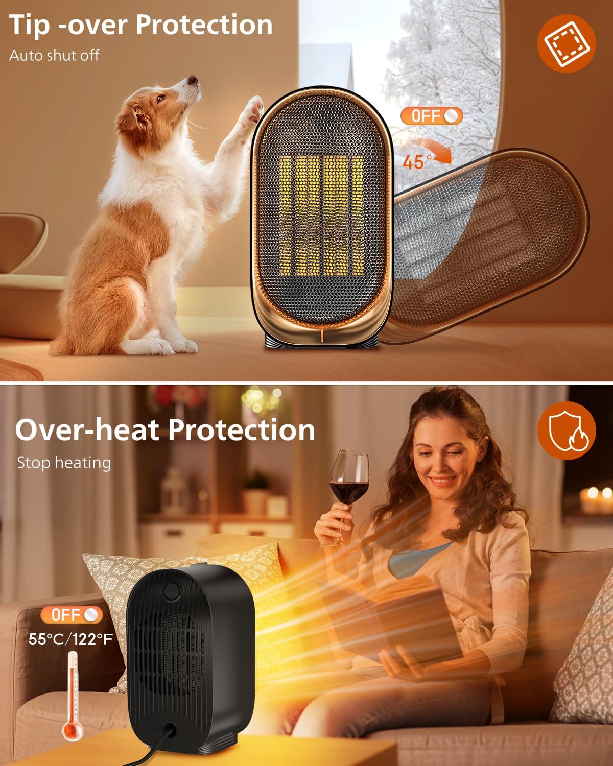 Linfox Space Heater, Portable Heaters For Indoor Use For Office, Energy Efficient Mini Desk Heater, Overheating & Tip Over Prote