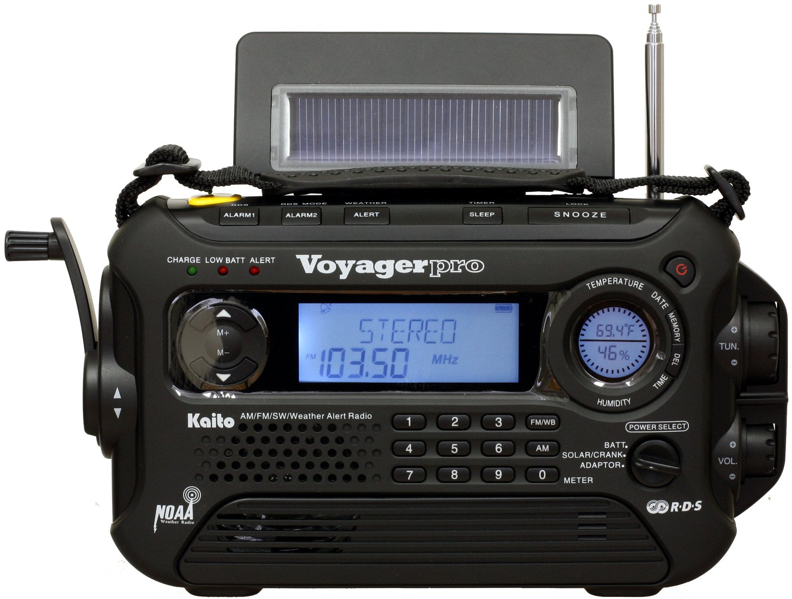 Kaito Voyager Pro KA600 Digital Solar Dynamo Crank Wind Up AM/FM/LW/SW & NOAA Weather Emergency Radio with Alert & RDS, Flashlig
