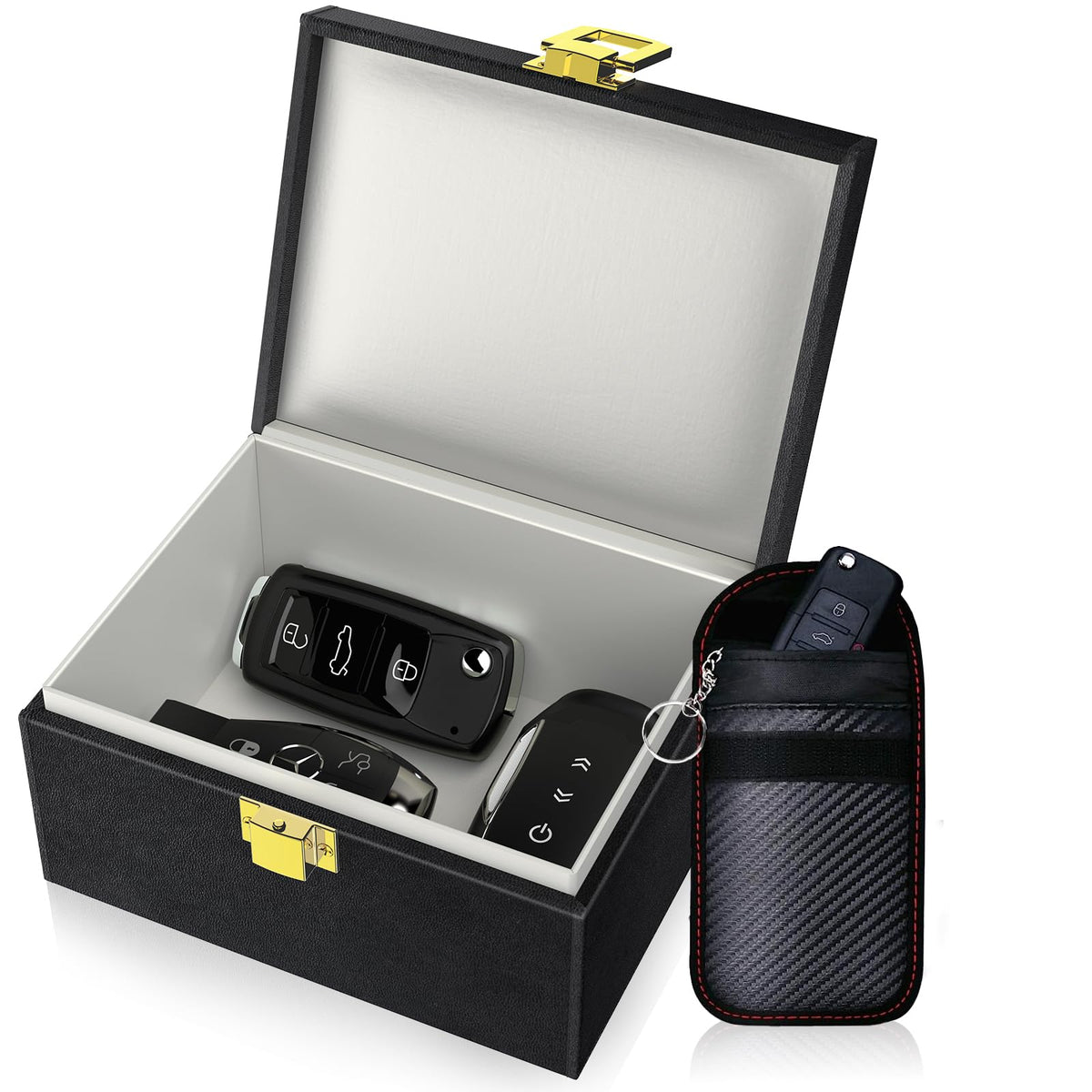 Samfolk Faraday Box With Faraday Bags For Car Keys, Car Key Signal Blocking Box, Keyless Entry Car Key Safe Protector Anti Theft