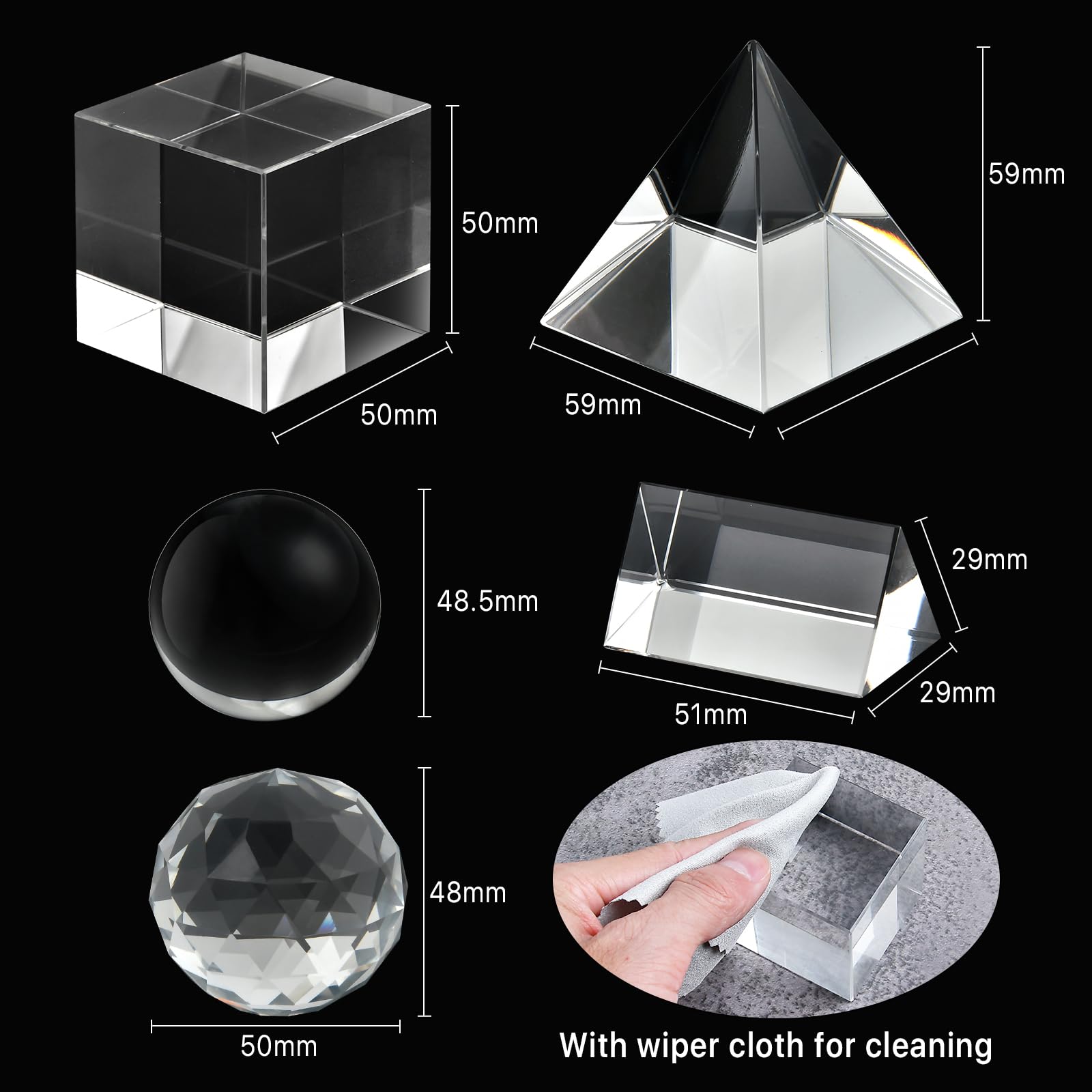 Supkiir 5 Pack K9 Optical Crystal Photography Prism Set With Crystal Ball Glass Triangular Prism Cube Lens Prism Ball And Optica