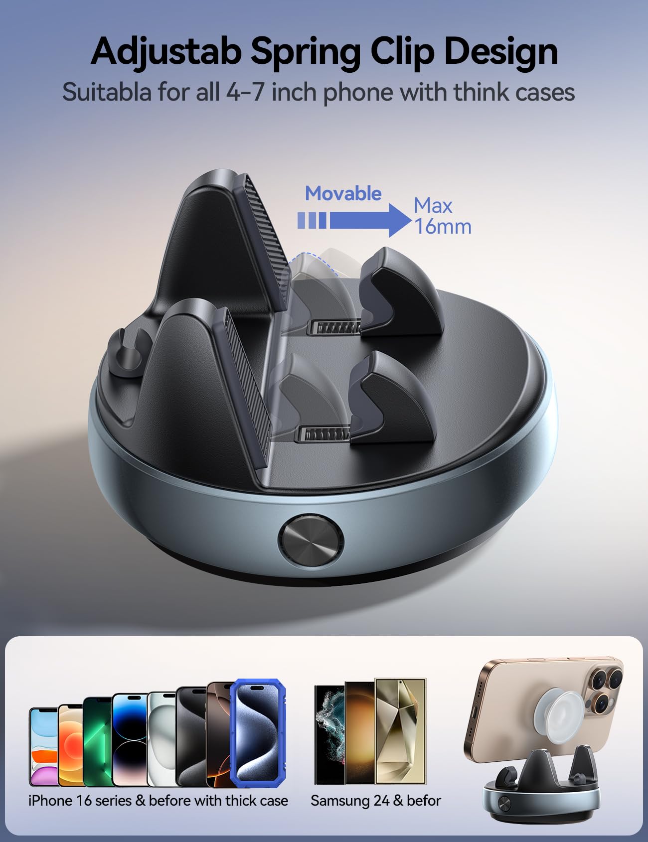 Joyroom Car Phone Holder, [Adjustable Spring Design] Dashboard Cell Phone Holder With Non-Slip Silicone, 360 Rotatable & Vertica