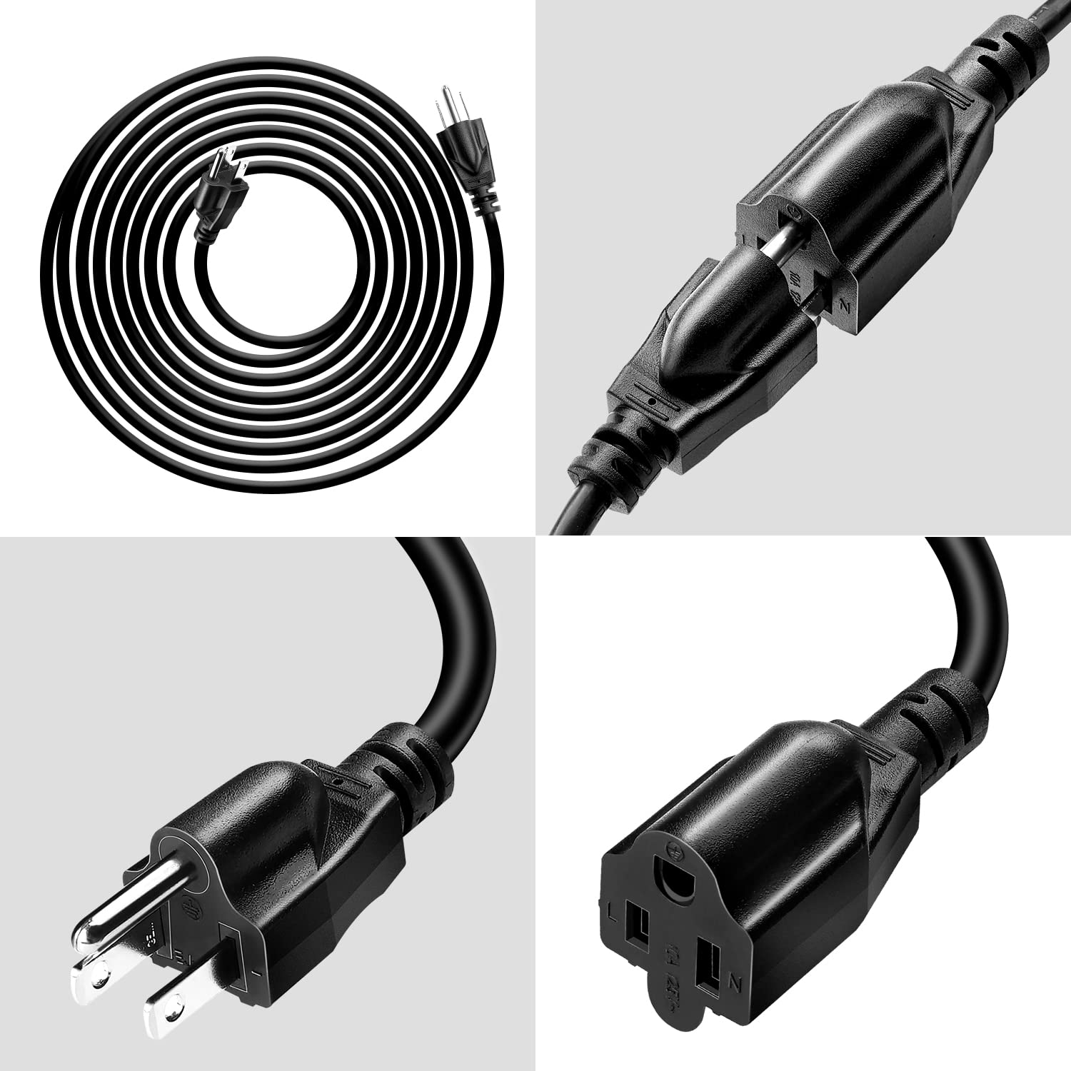 Short Power Extension Cord Outlet Saver, 16Awg/13A, 3 Prong (1Ft)