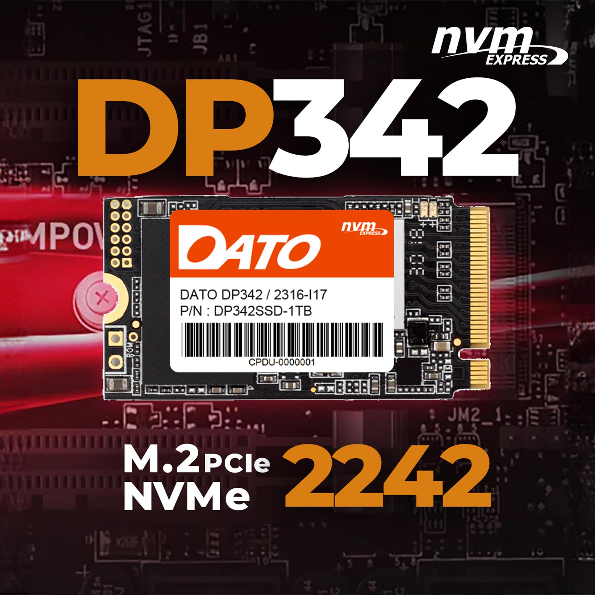 Dato M.2 2242 Ssd 512Gb, Pcie Gen3X4 Nvme 1.3 Internal Solid State Drive, Up To 2500/1800 Mb/S, Dp342 Series