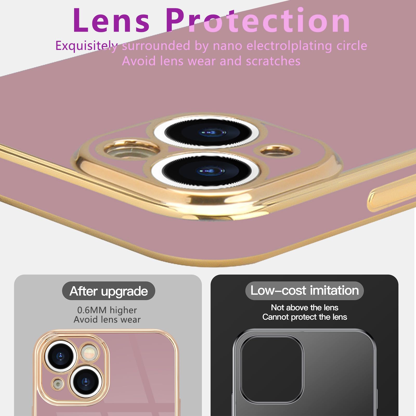 Lafunda For Iphone 14 Plus Case Cute, For Women Girls Luxury Electroplated Plating Silicone Aesthetic Bling Full Lens Camera Pro