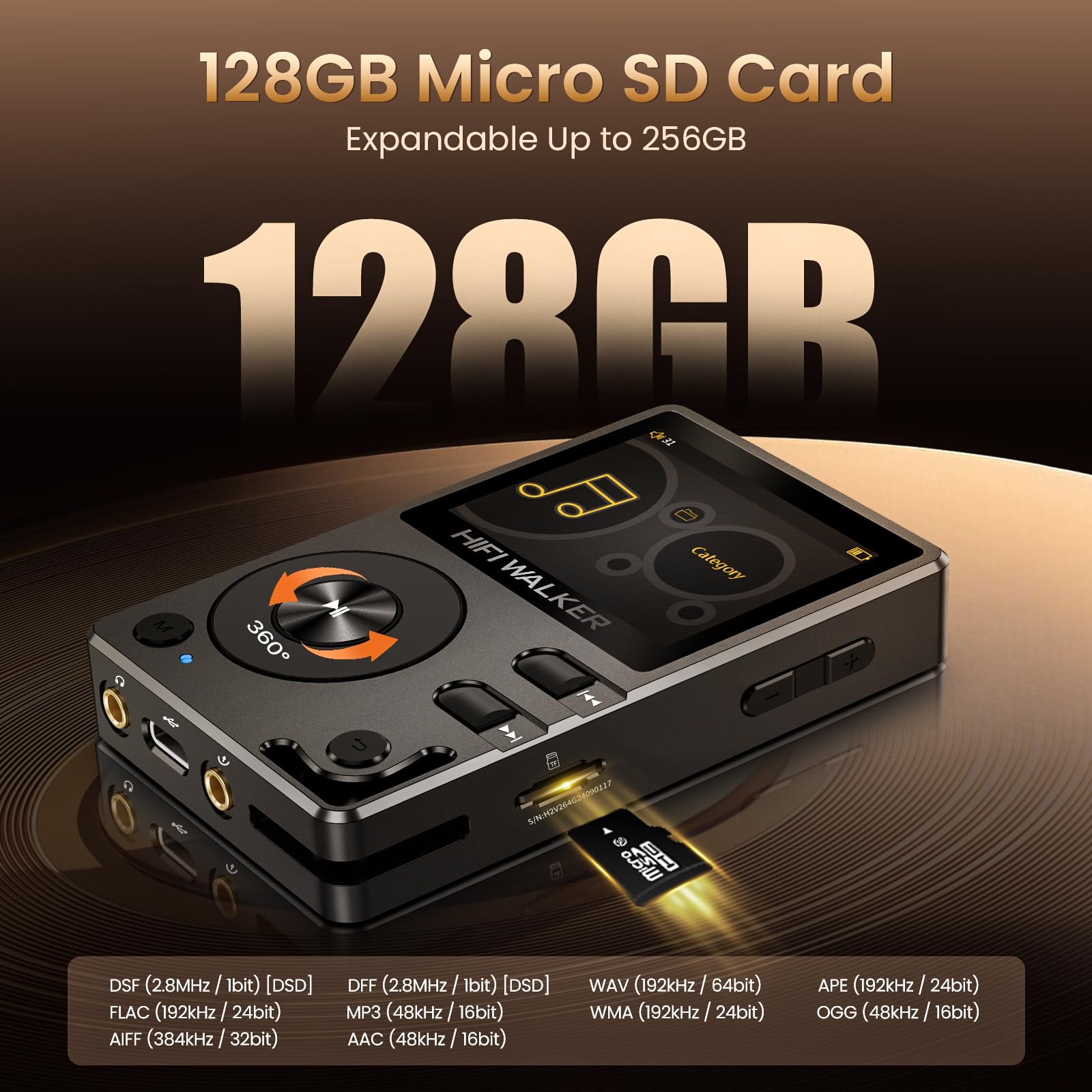 Hifi Walker H2 128Gb Mp3 Player Bluetooth 5.2 Hi Res Music Player Flac Digital Dsd Lossless Audio Player High Resolution Portabl