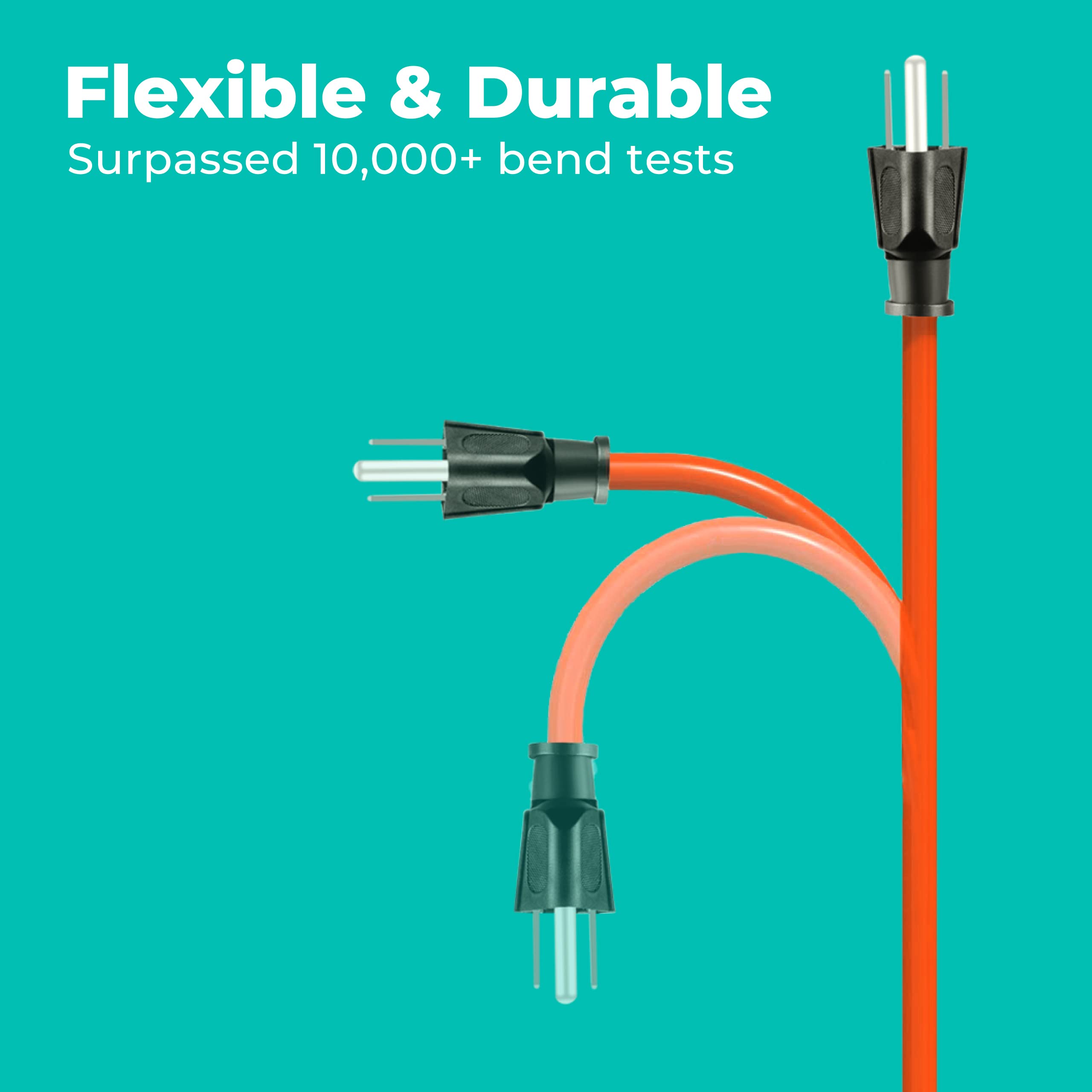 Kmc 10Ft Outdoor Extension Cord, 10 Foot 16/3 Weatherproof Indoor/Outdoor Extension Cable, Flexible Sjtw 16 Gauge Pure Copper Wi