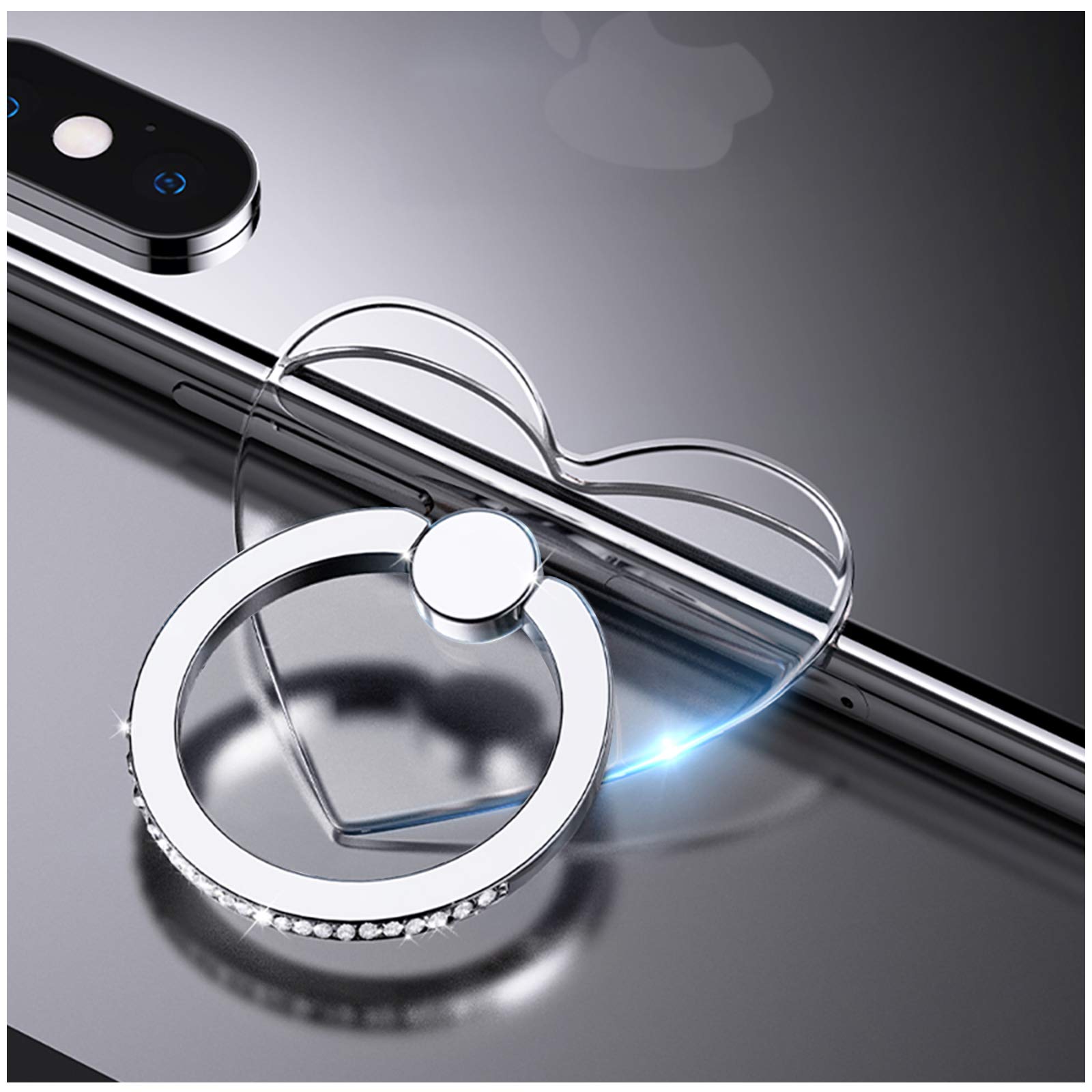 Yinhexi 2 Pcs Transparent Phone Ring Stand Holder Cell Phone Ring Holder Finger Grip 360 Degree Rotation (Silver & Diamond 8)