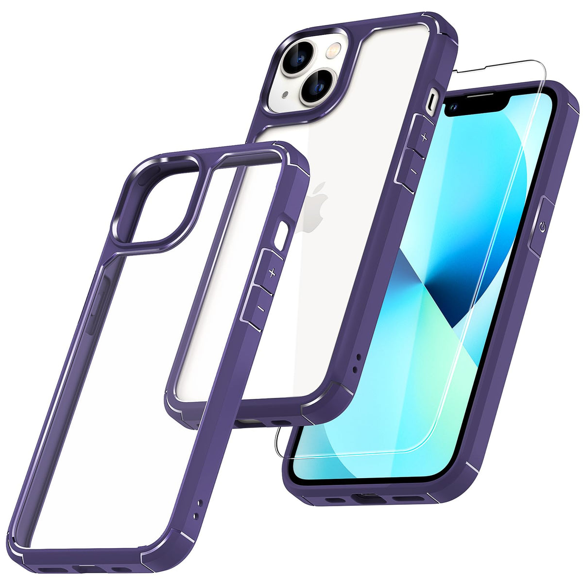 Tauri 3 In 1 For Iphone 13 Case Dark Purple, [Military Grade Drop Protection] Slim Shockproof Phone Lanyard Case 6.1 Inch