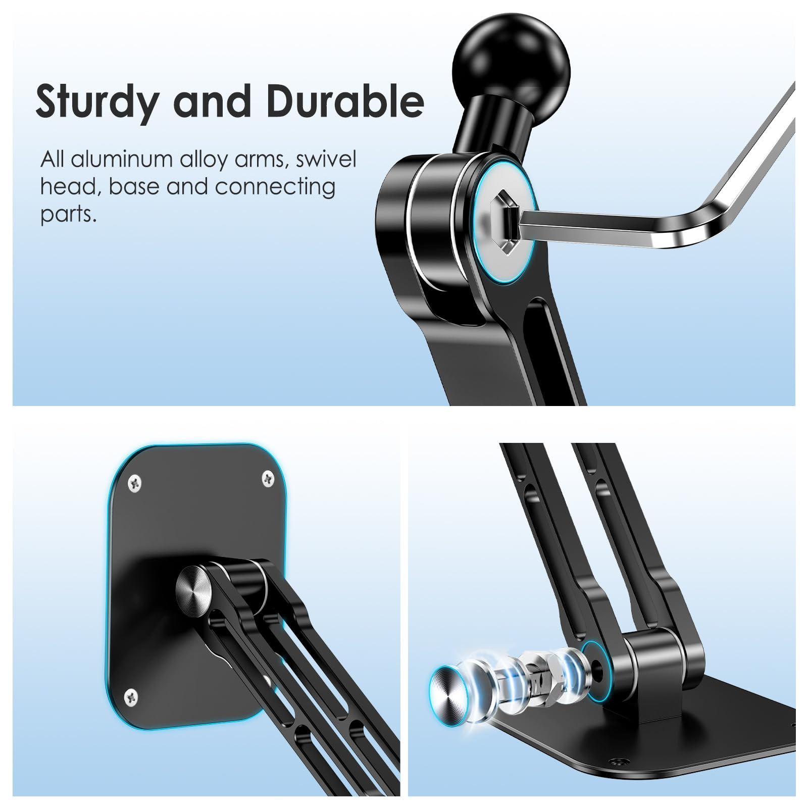 Lucrave Tablet Wall Mount Holder, Aluminium Extendable Ipad Wall Holder, With 360Rotating Base Adjustable And Foldable For Ipad