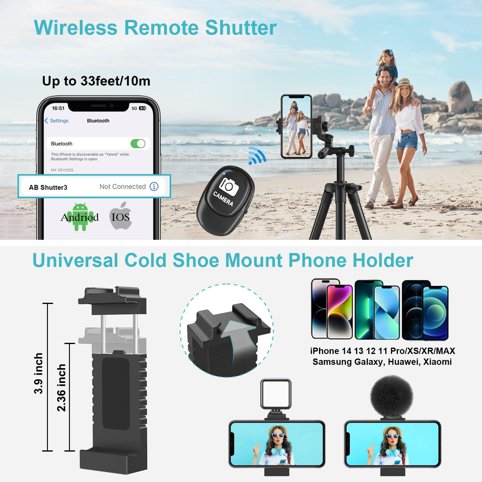 71'' Camera Tripod, Versatile Cell Phone Tripod With Wireless Remote Phone Holder And Tripod Bag, Lightweight Portable Camera Tr