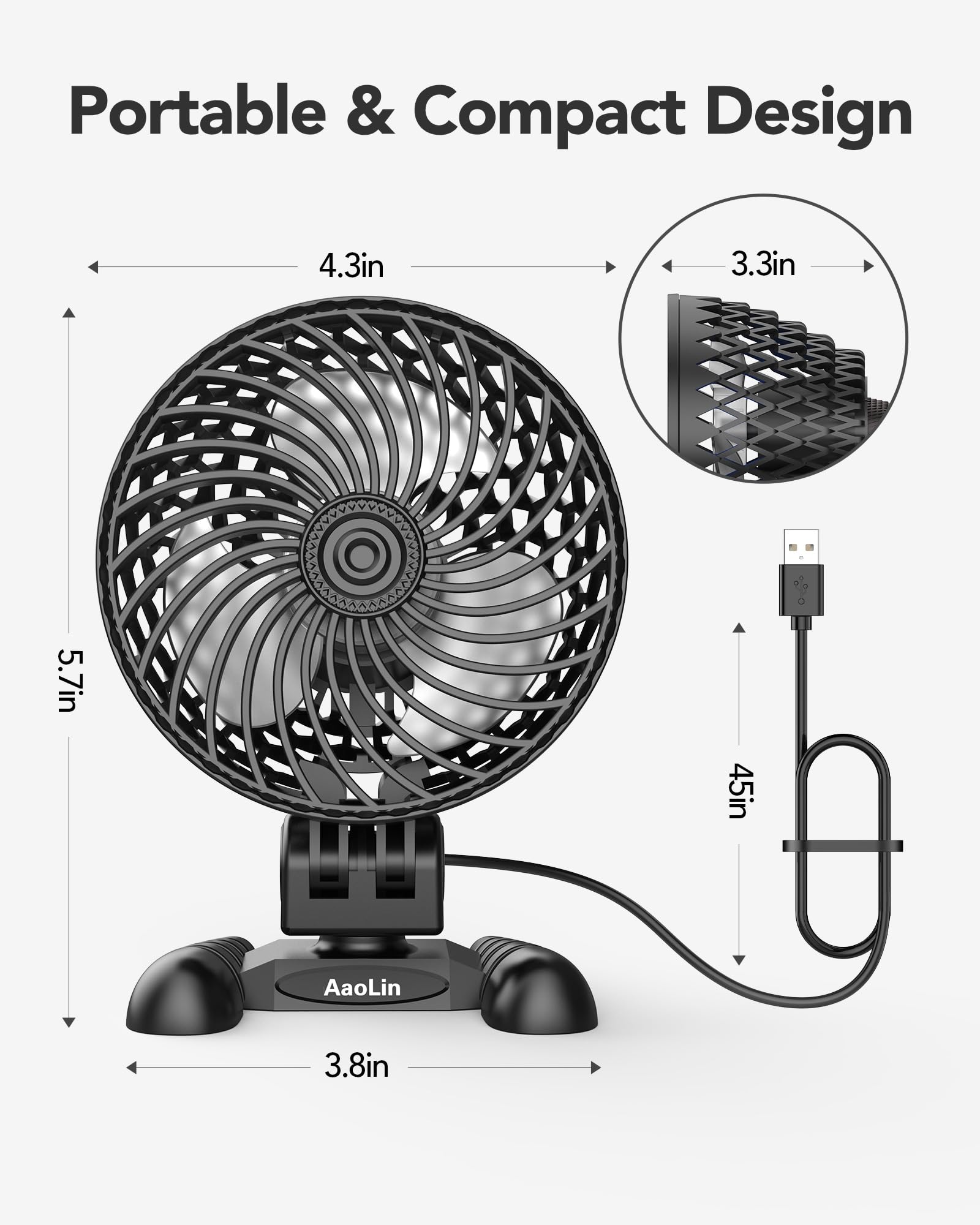 Aaolin Usb Desk Fan, Table Fan With Cvt Variable Speeds, Quiet Portable, Desktop Mini Personal Fan For Room, Home, Office (Black