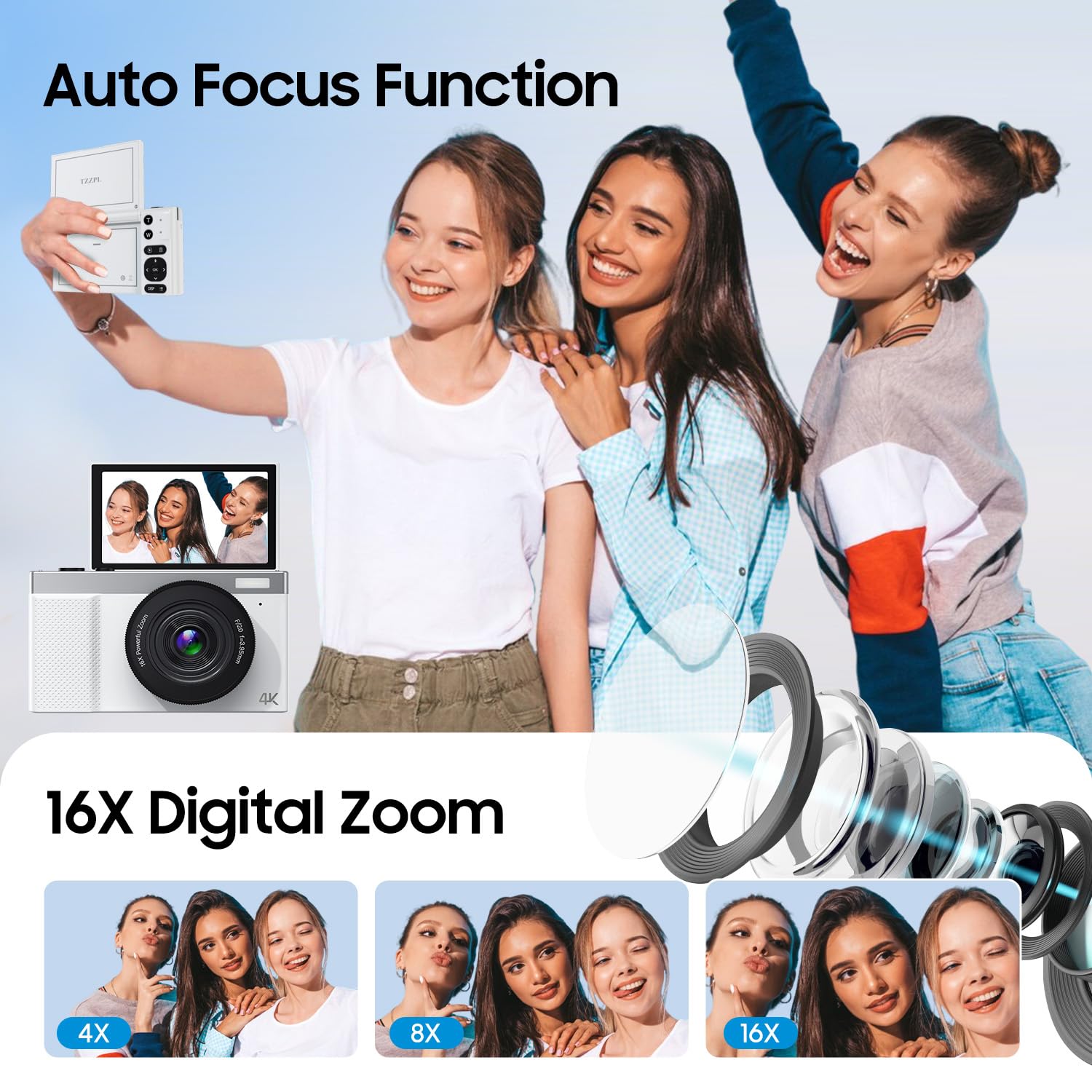 4K Digital Camera, 64Mp Vlogging Camera For Photography With 3'' 180 Flip Screen, 16X Digital Zoom Point And Shoot Camara With 6