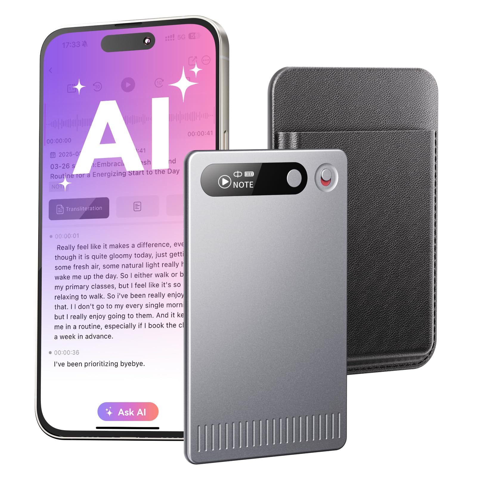 Ai Voice Recorder With App Control, Advanced Ai Technology For Transcription & Summarization, 64Gb Memory, Magnetic Case, Suppor