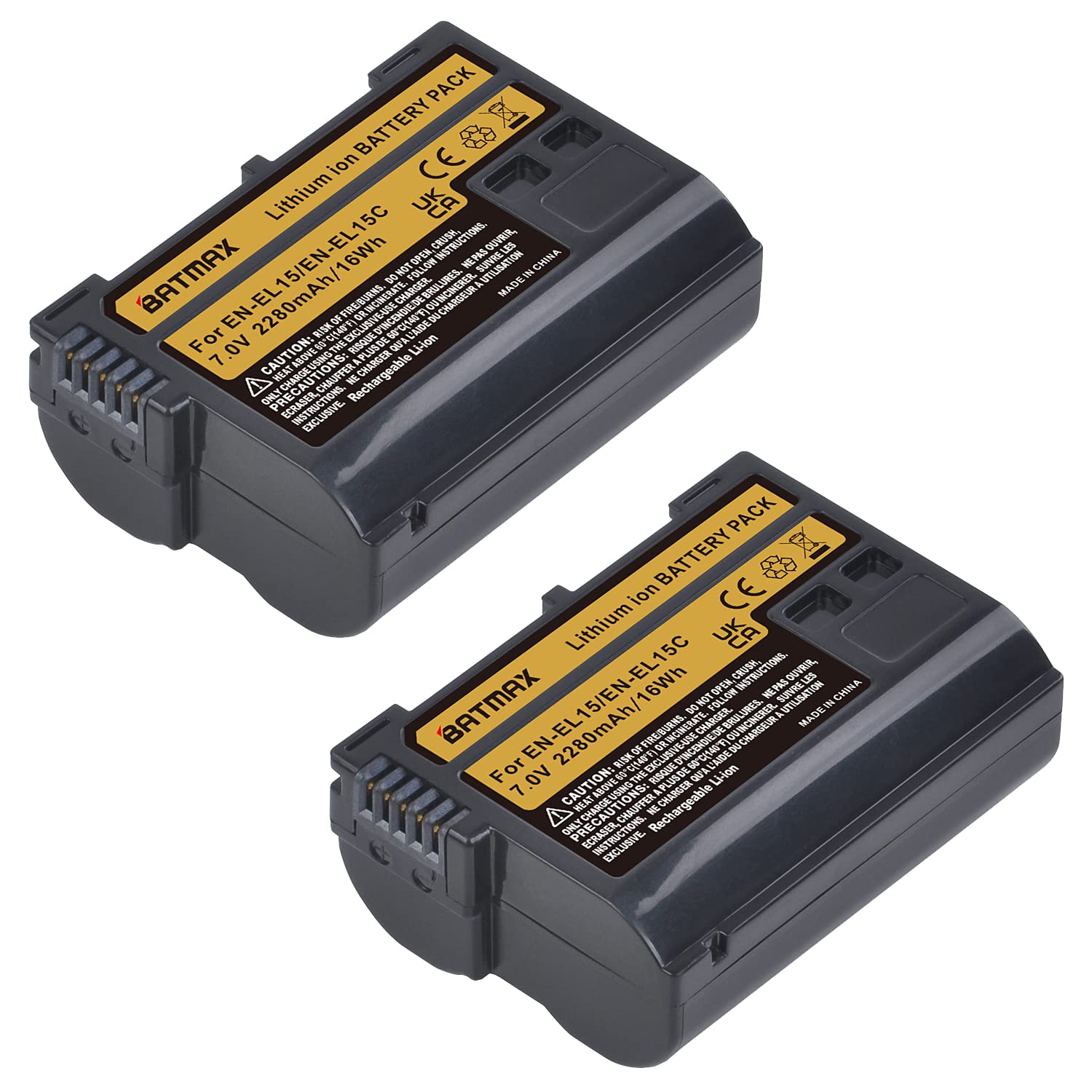 Batmax 2Pcs 2280Mah En El15 En El15B En El15C Battery For Nikon Z5, Z6, Z6 Ii, Z7, Z7Ii D780, D850, D7500, 1 V1, D500, D600, D61