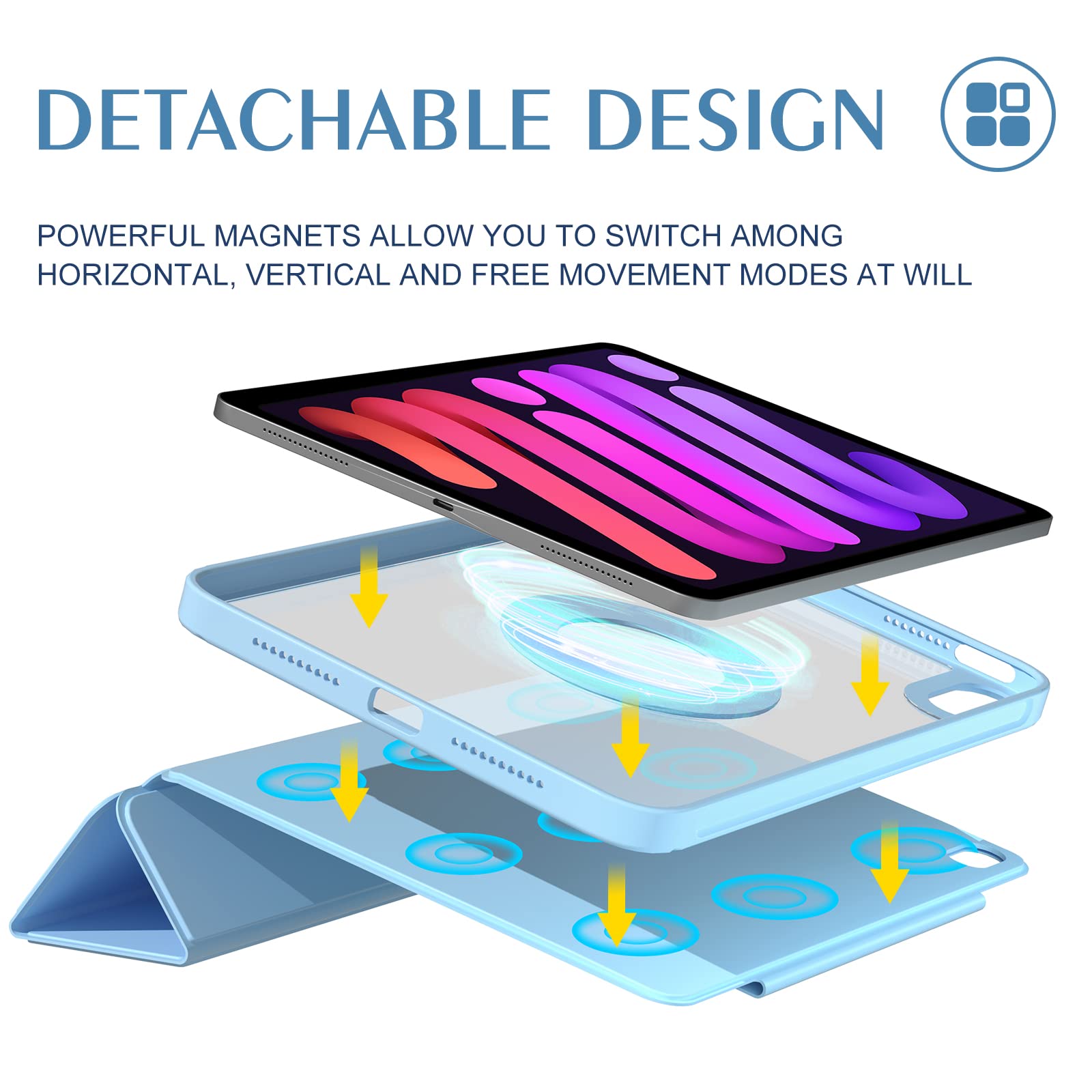 Zenlu Ipad Mini 6Th Generation Case With Removable Magnetic Folio Cover, Premium Pu Leather, Multiple Angles Stand, Pencil Slot