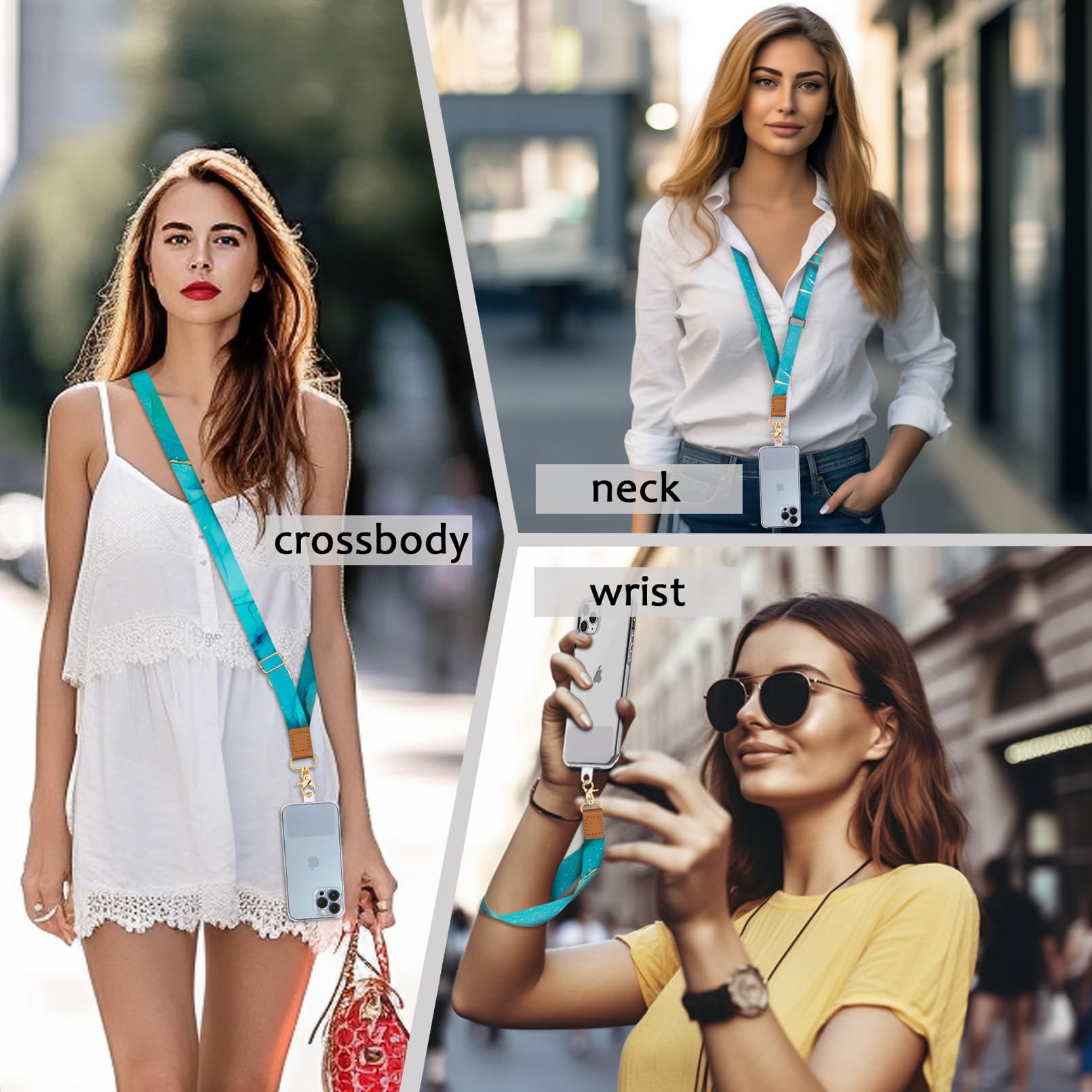 Cell Phone Lanyard Crossbody With Wrist Strap, Blue Marble Phone Lanyards For Around The Neck Wristlet Adjustable Phone Strap, L