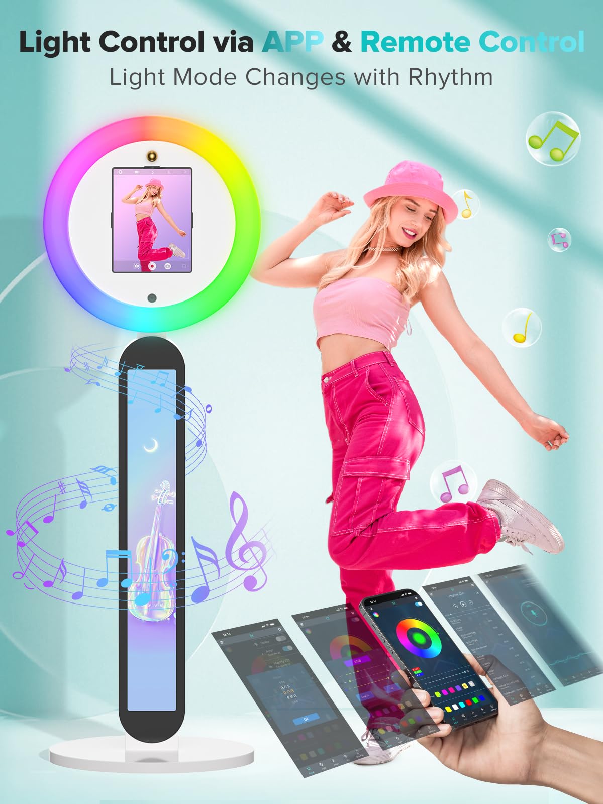 Photo Booth Machine,Portable Photo Booth With Rgb Ring Light App/Remote Control Customize Logo Music Sync Photo Booth Machine Fo