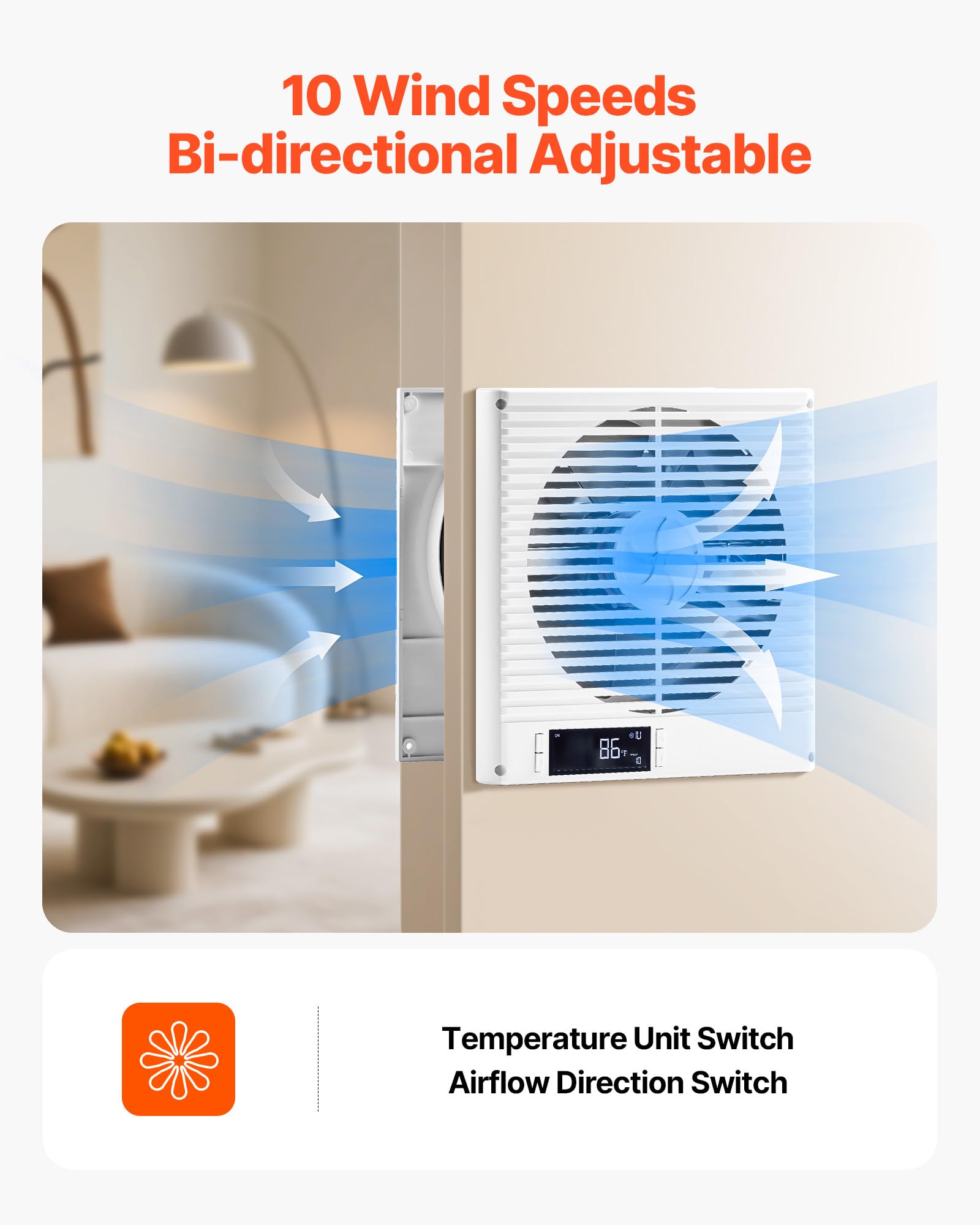 Vevor Room To Room Fan, Two-Way Airflow Through-The-Wall Fan 8 With Remote, Temperature Control, 305 Cfm 10-Speed Ventilation Qu