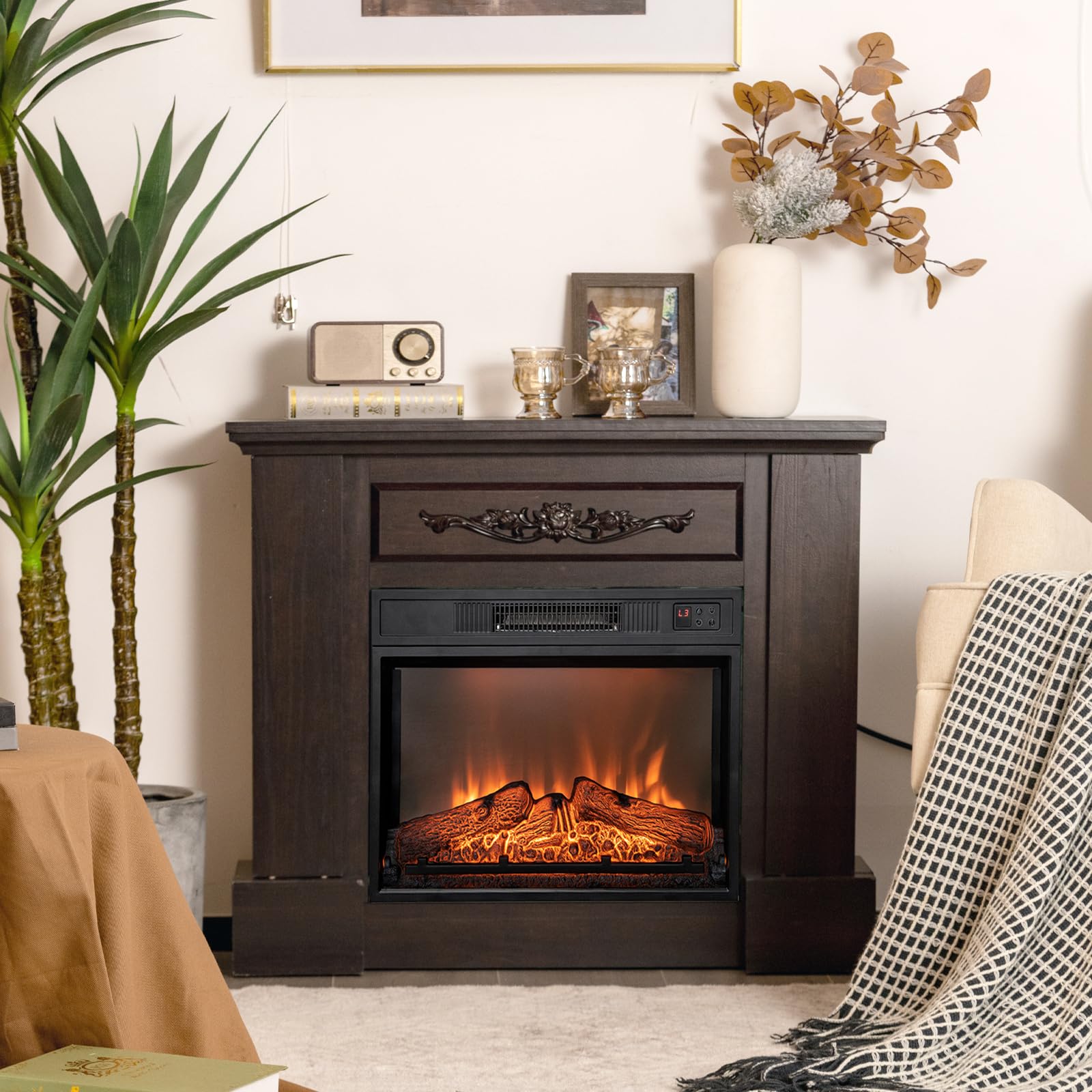 Tangkula 23 Inch Electric Fireplace Insert, Recessed Fireplace W/ 3 Led Realistic Flame Effects, Remote Control, 30 Min To 6H Ti