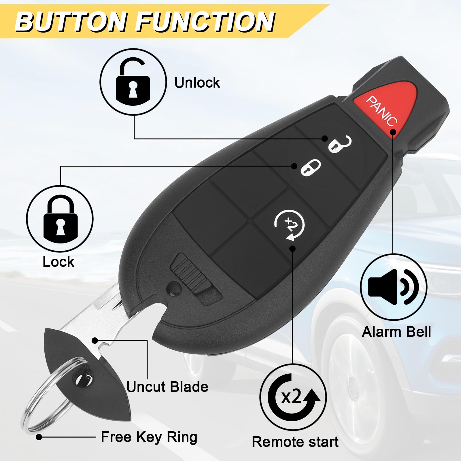 Vurkcy Key Fob Replacement For 2013 2021 Dodge Ram 1500/13 18 Ram 2500 3500 4500 5500 Car Keyless Entry Remote Control,Gq4 53T,4